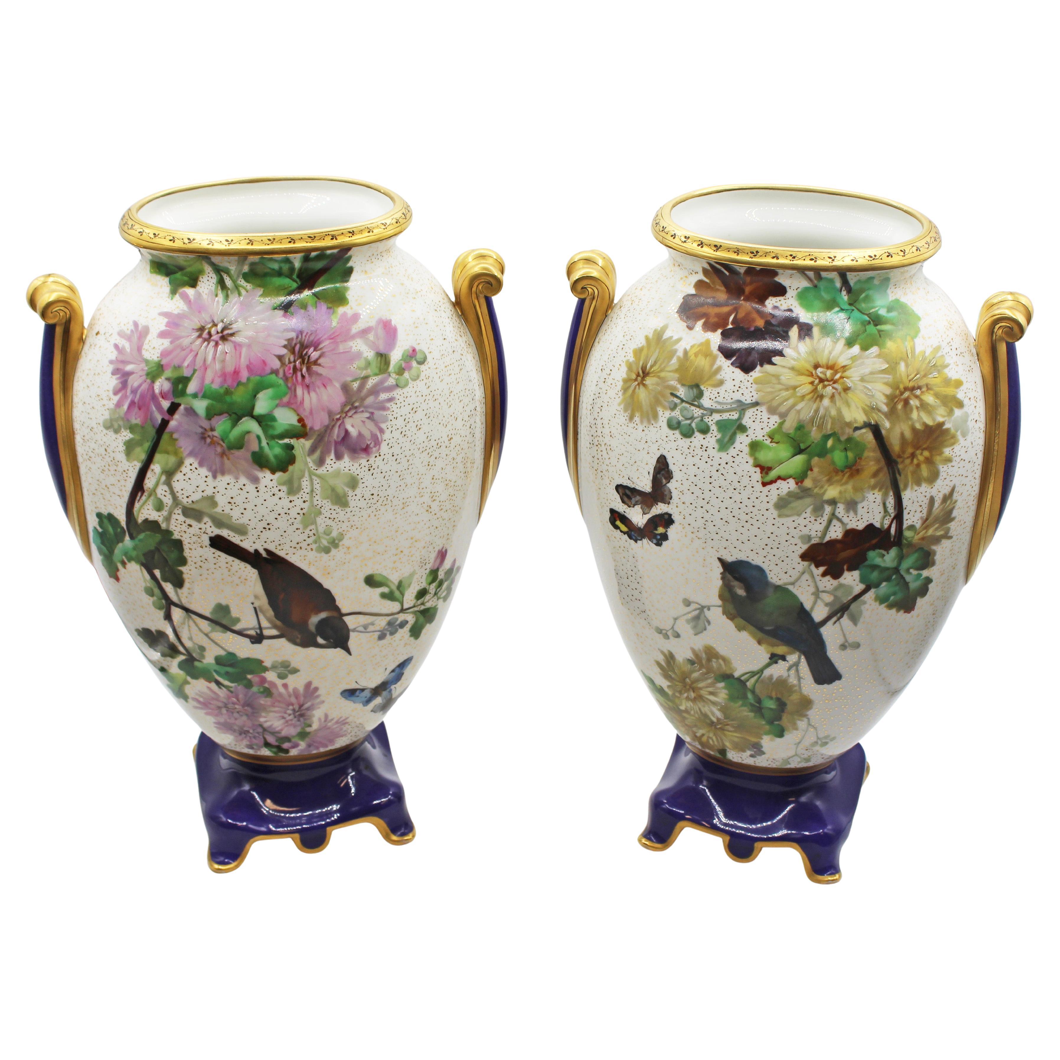 Circa 1880 Pair of French Porcelain Large Ovoid Form Vases For Sale
