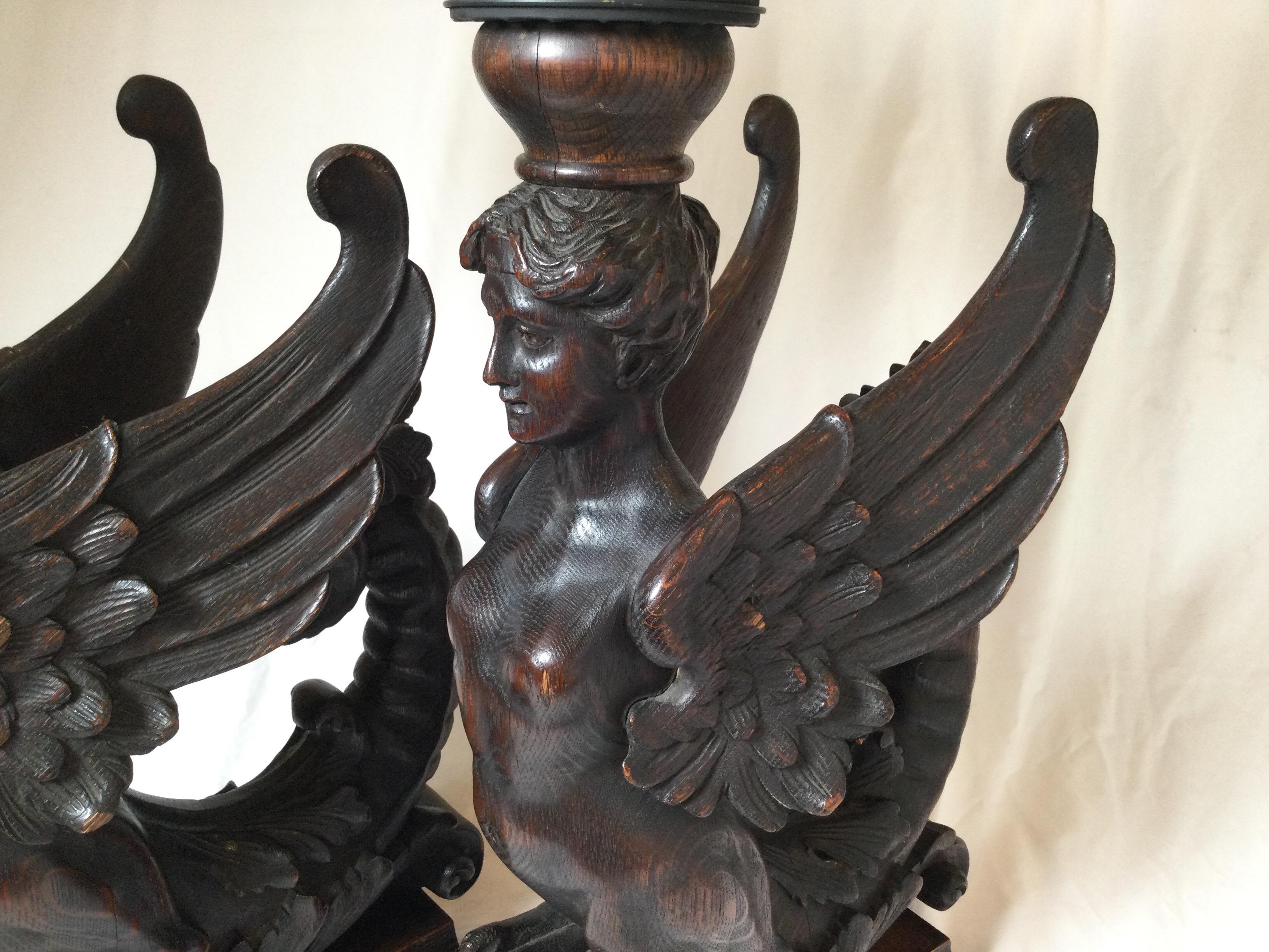 Circa 1880 Pair of Great Hand Carved Wood Winged Caryatids-Griffins Now as Lamps For Sale 3