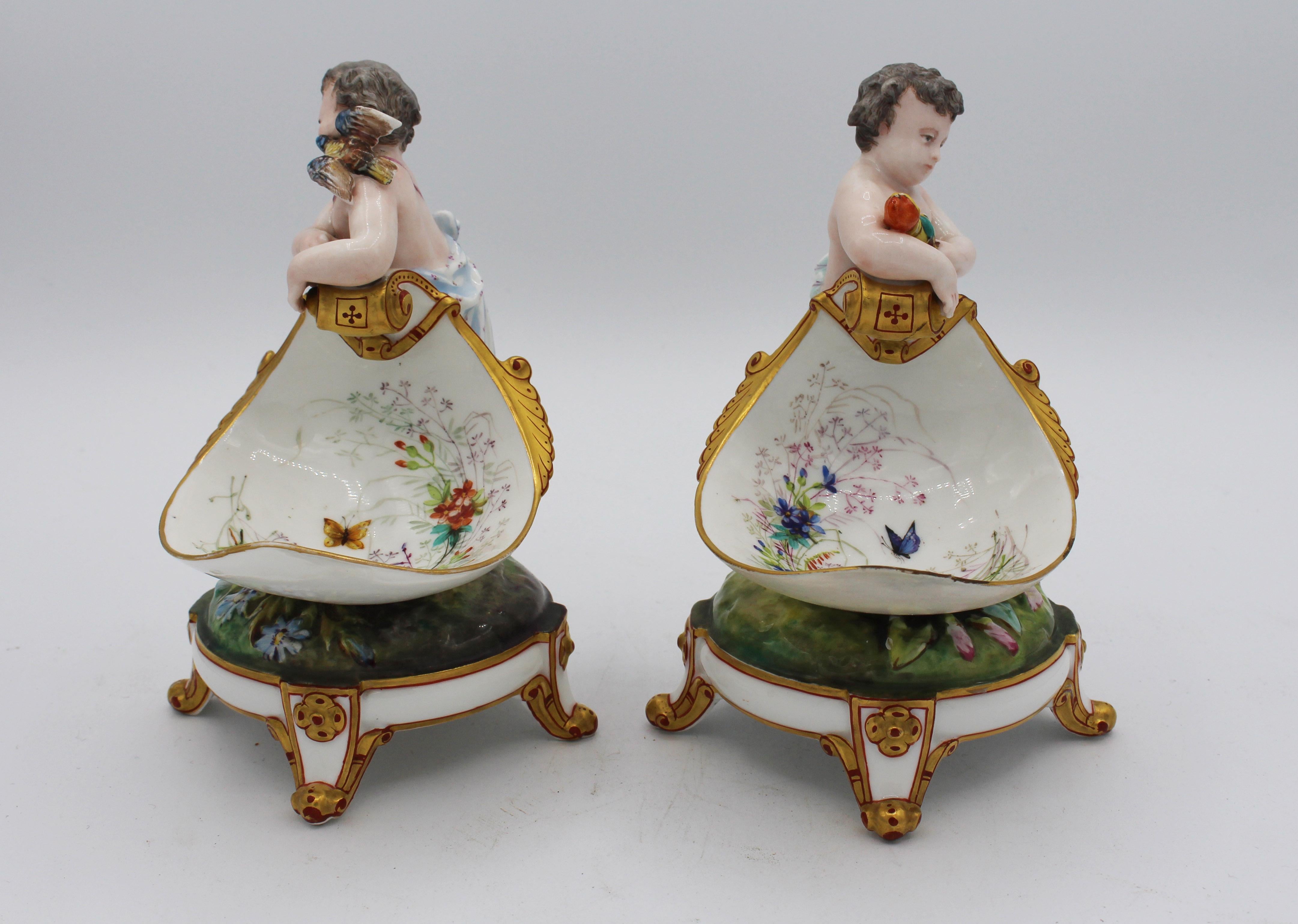 19th Century Circa 1880 Pair of Porcelain Children Figural Potpourri Stands