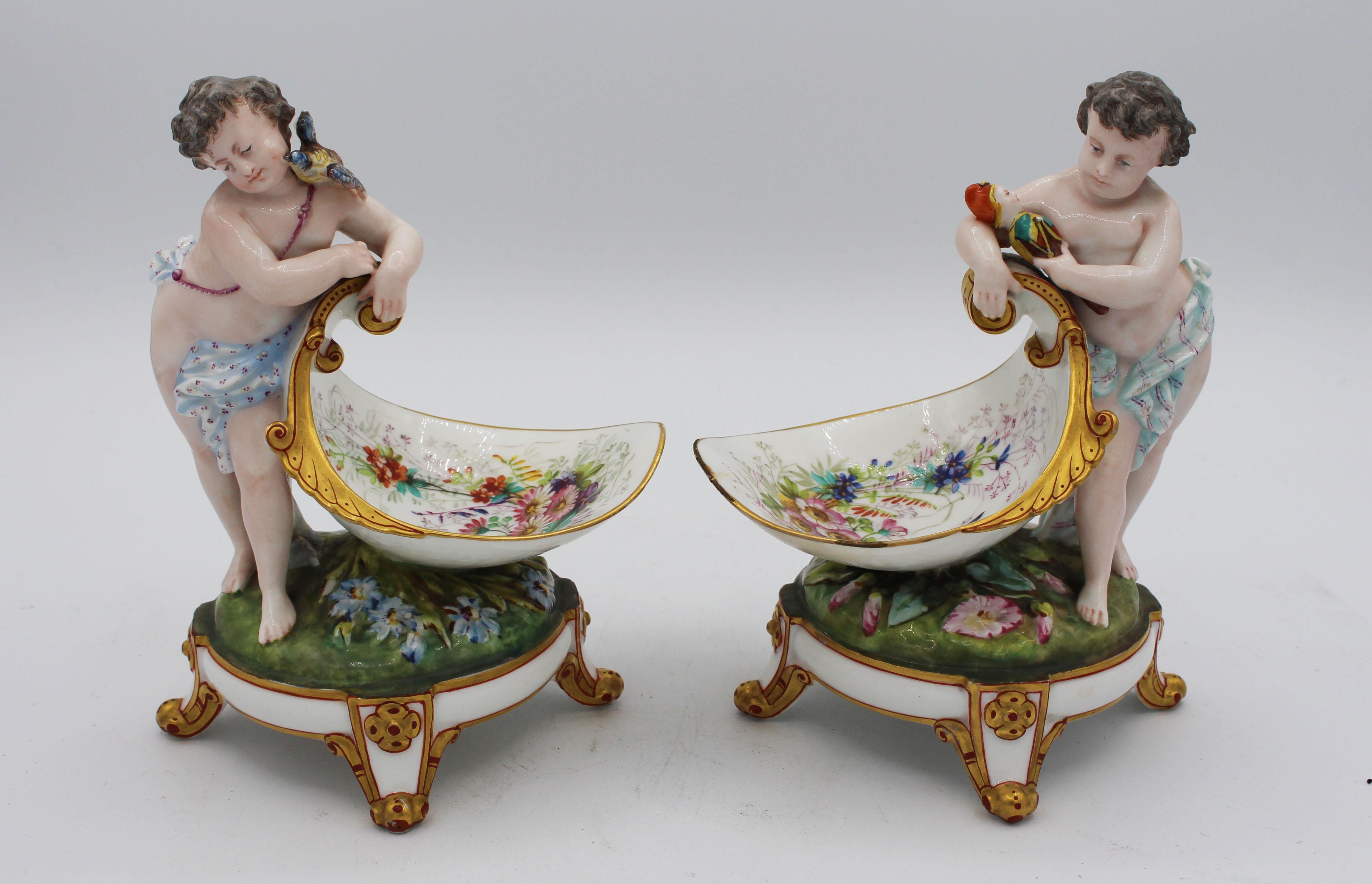 Ceramic Circa 1880 Pair of Porcelain Children Figural Potpourri Stands