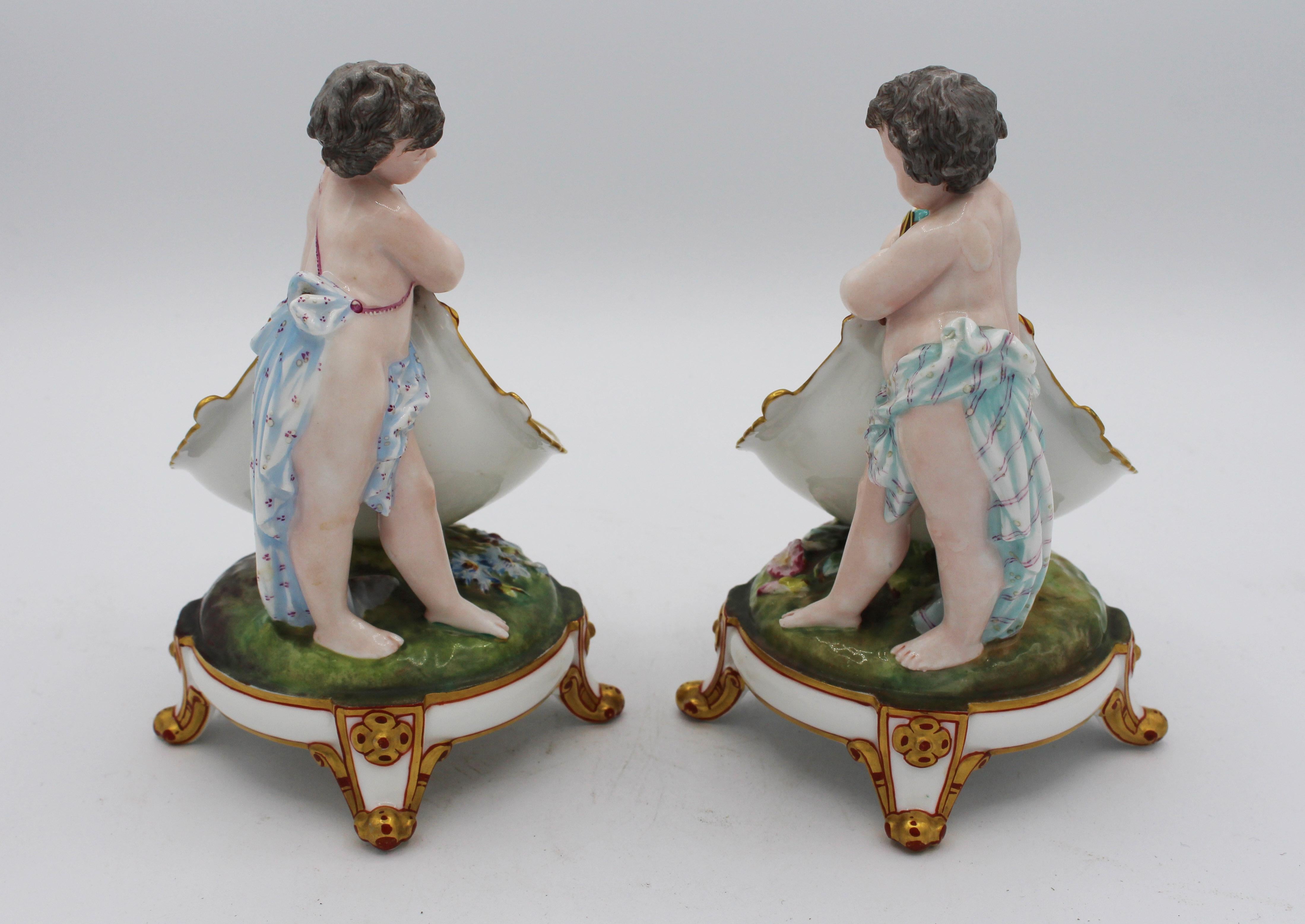 Circa 1880 Pair of Porcelain Children Figural Potpourri Stands 1