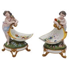 Circa 1880 Pair of Porcelain Children Figural Potpourri Stands