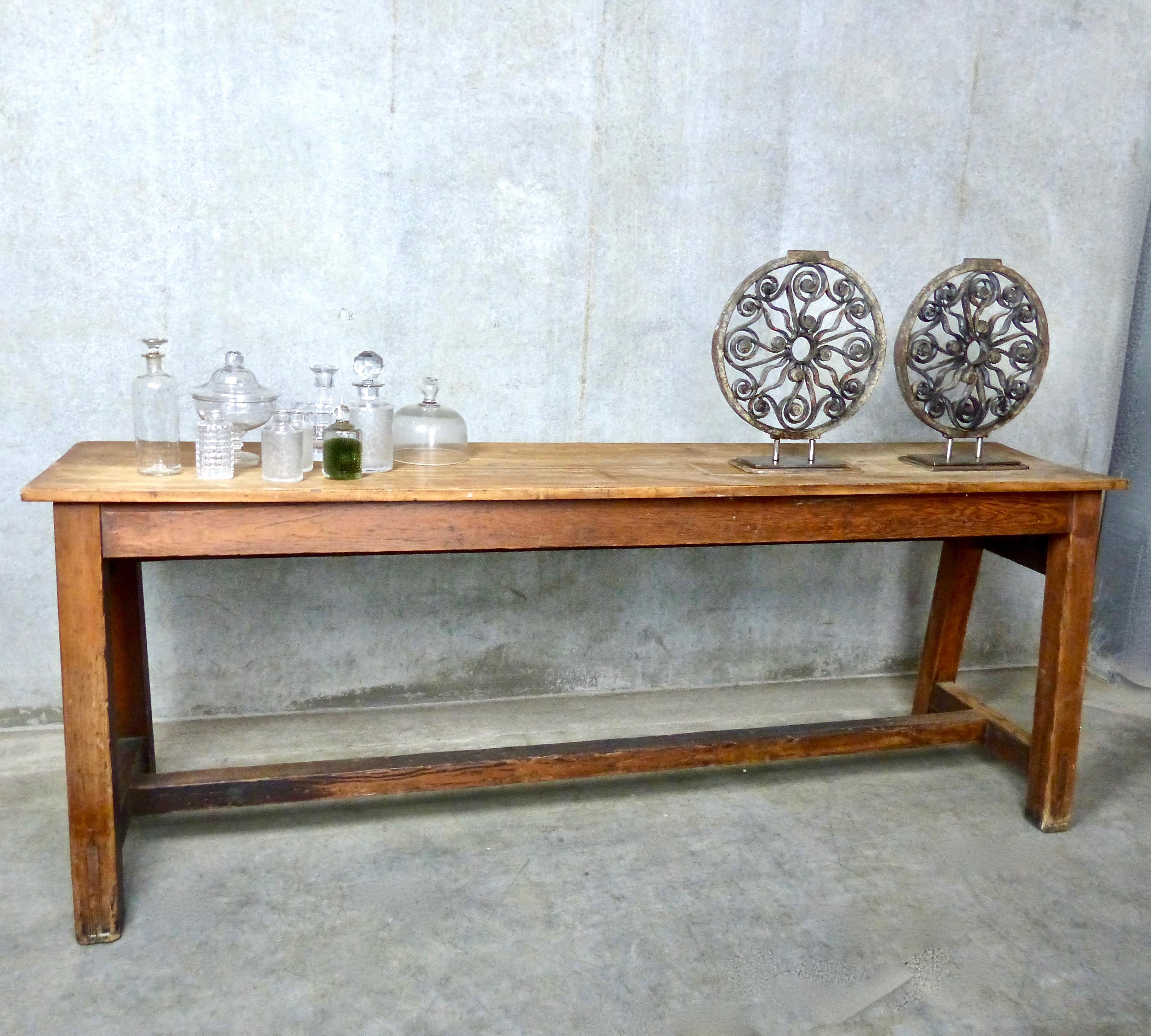 Country Pine Trestle Table or Console Table, circa 1880