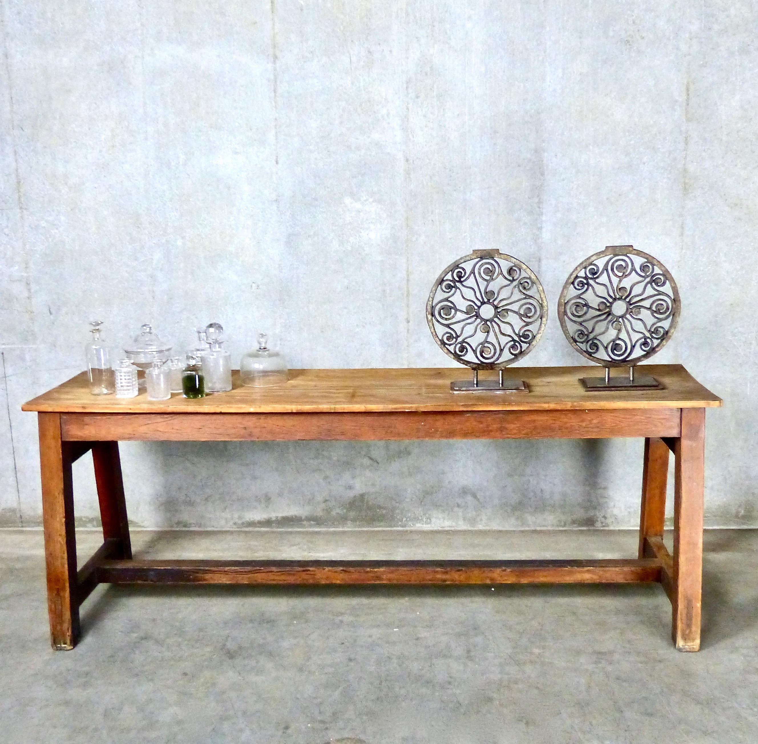 Pine Trestle Table or Console Table, circa 1880 3