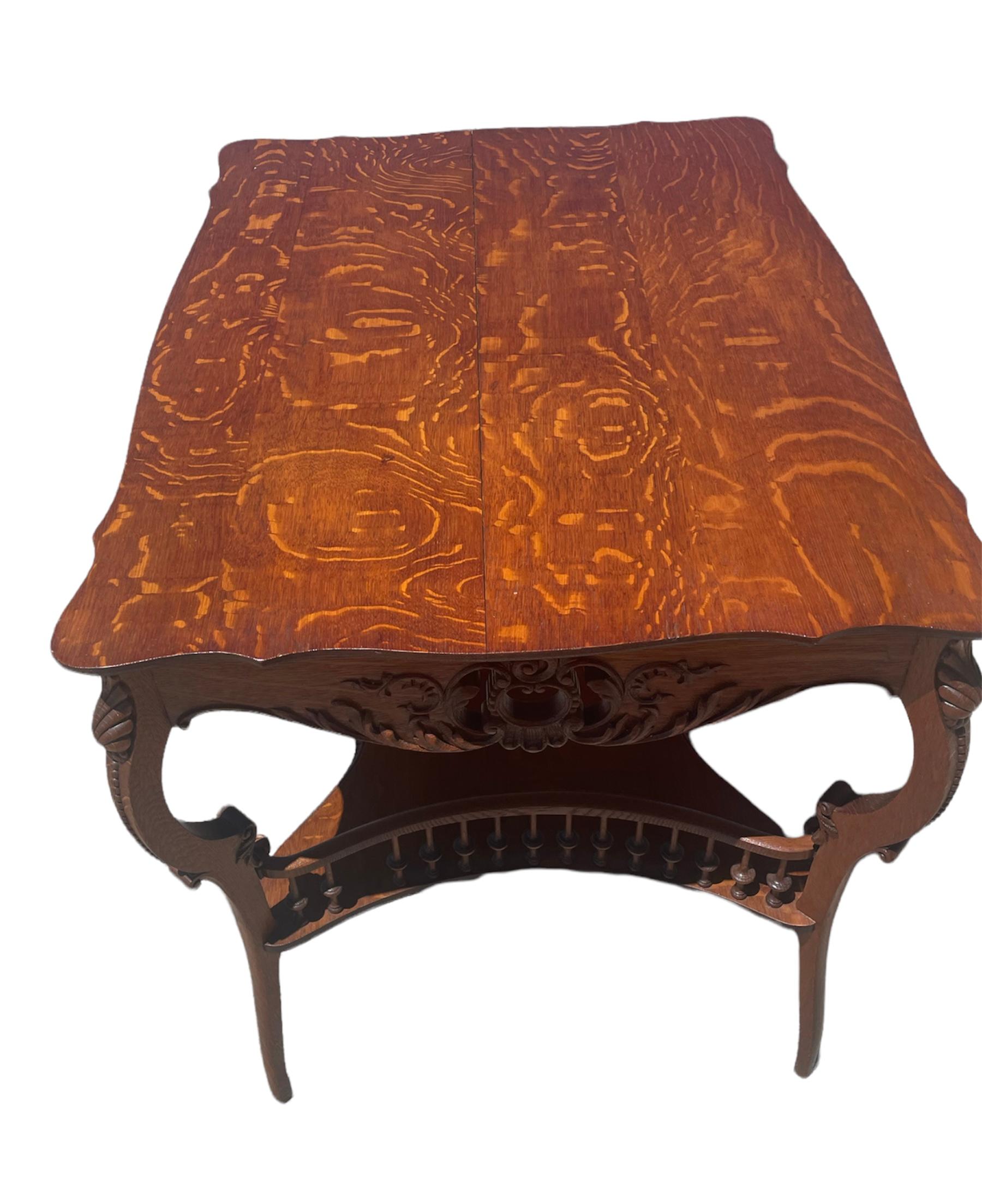 Carved Circa 1880' Quarter Saw Tiger Oak Table