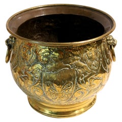Runde Jardiniere aus Messing mit Henkel, englisch, um 1880
