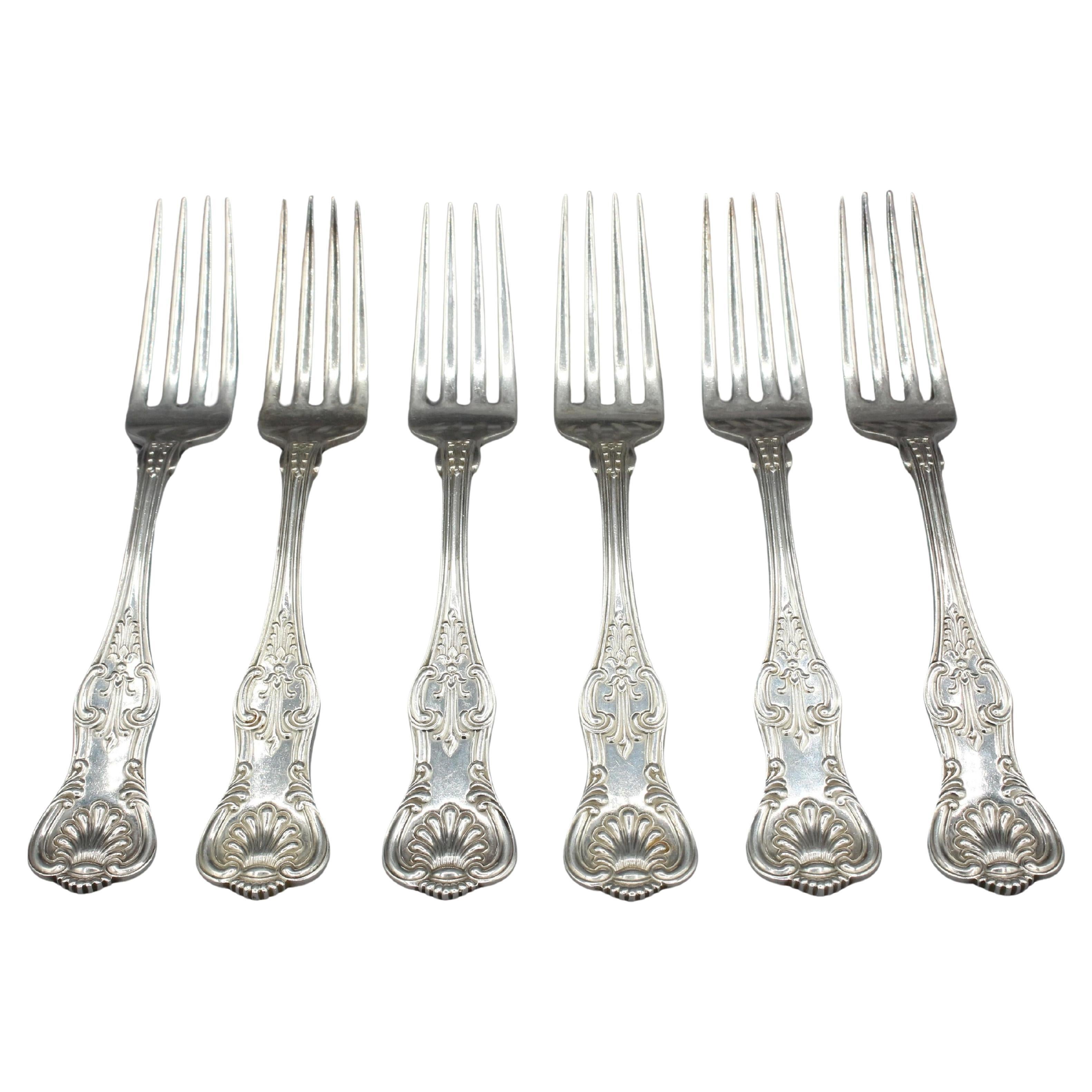 Circa 1880 Set of 6 Sterling Silver Dinner Forks in "King" by Dominick & Haff