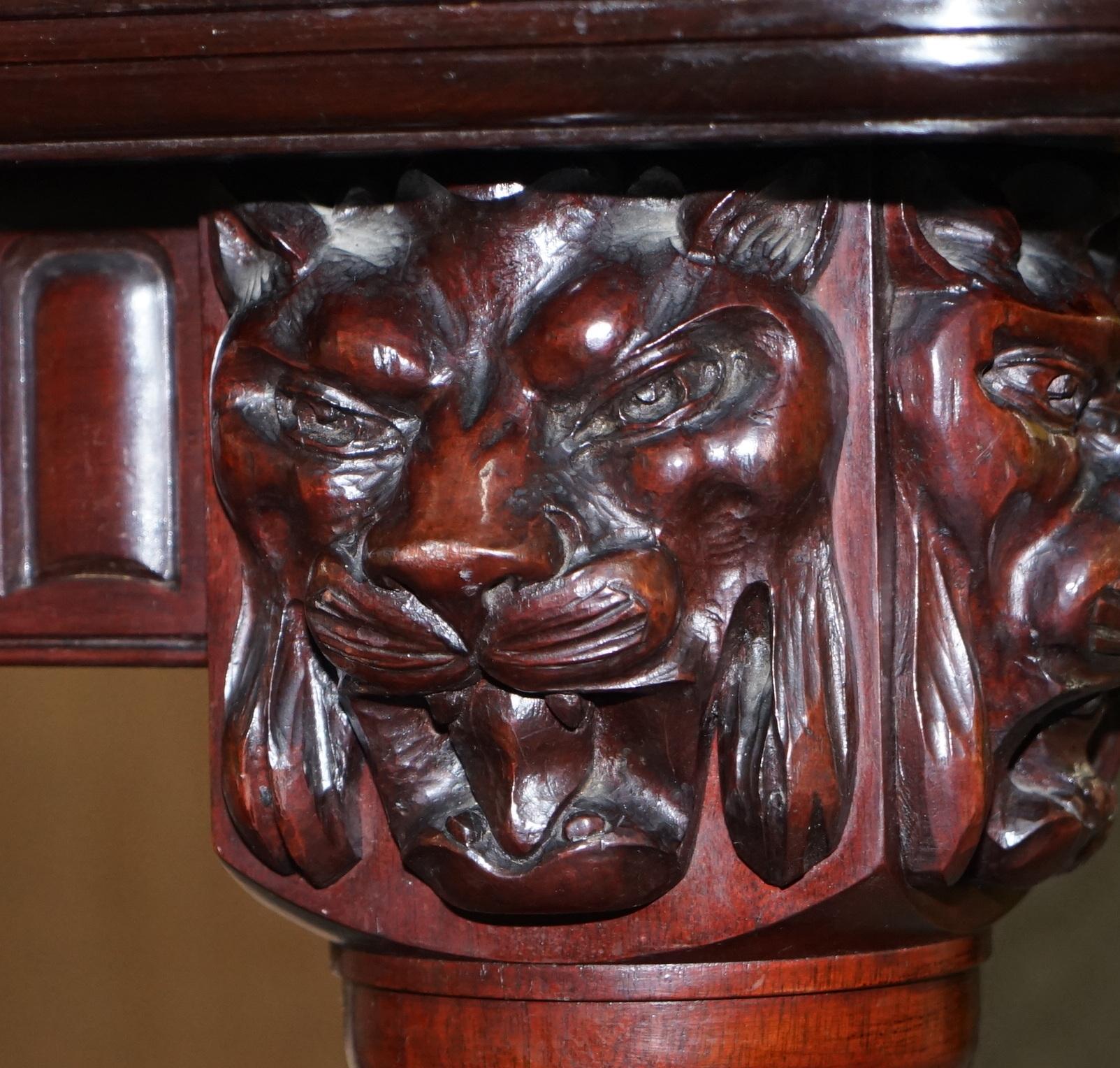 English Solid Hardwood Extending Dining Table Lions Head Carved, circa 1880 For Sale