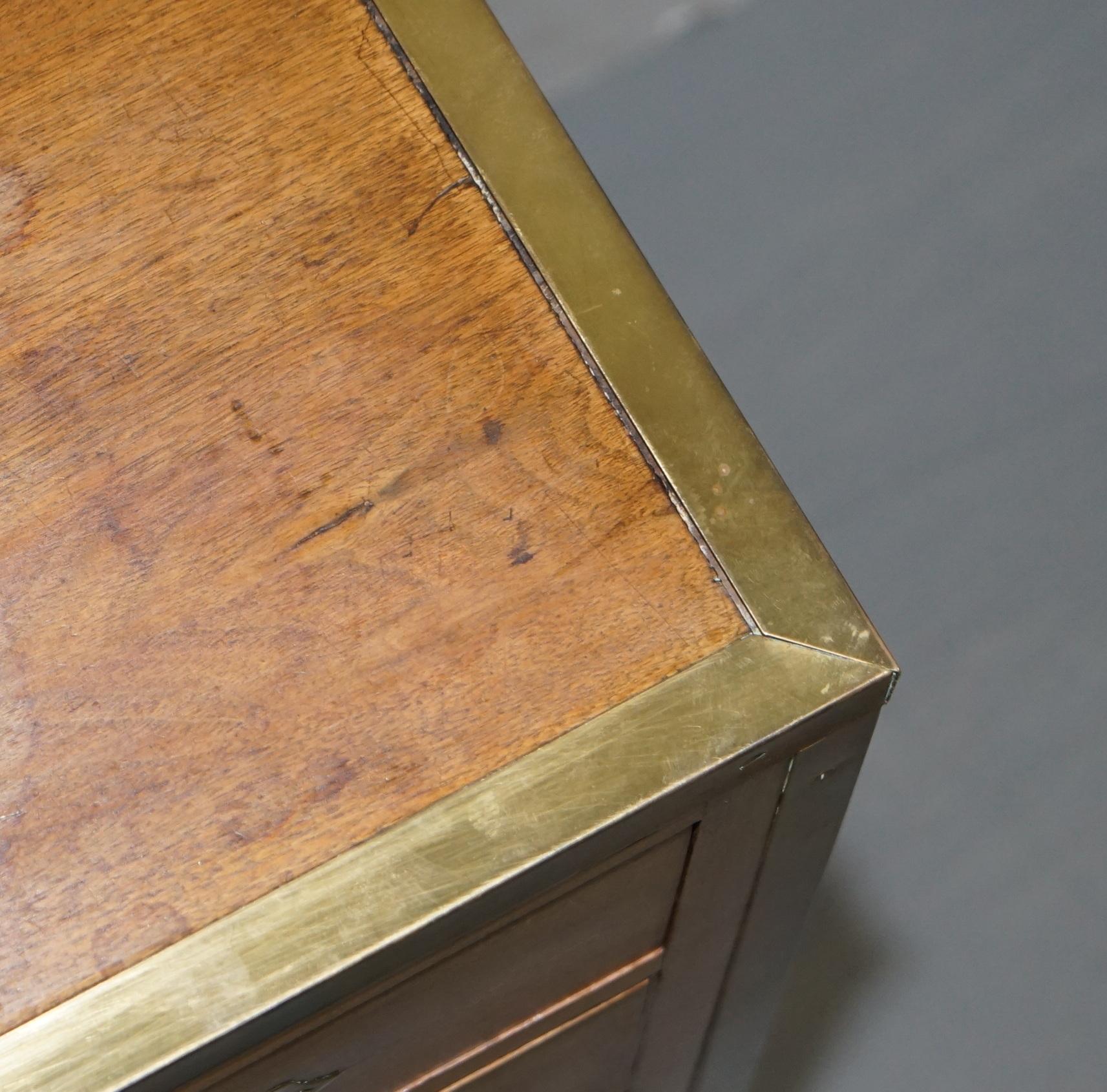 Circa 1880 Solid Oak & Brass Military Campaign Chest of Drawers Secrataire Desk For Sale 5