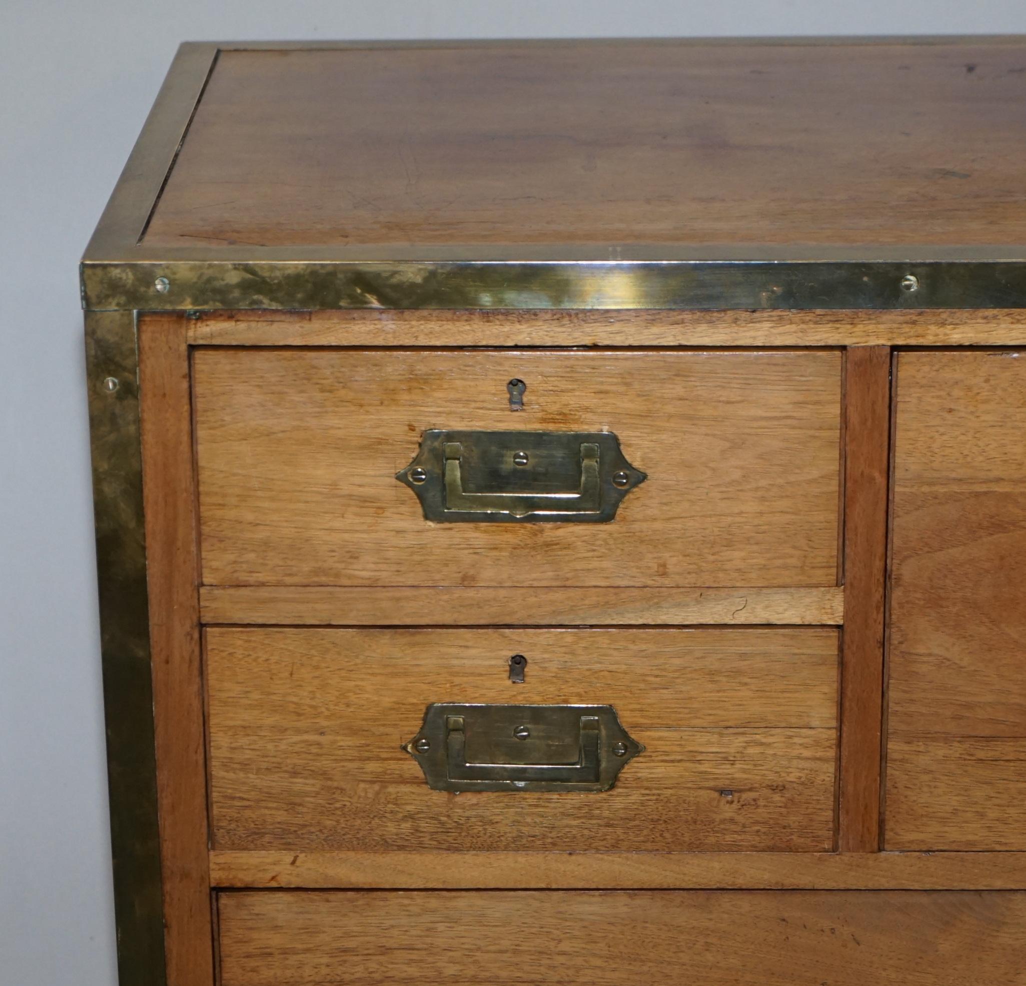 Late 19th Century Circa 1880 Solid Oak & Brass Military Campaign Chest of Drawers Secrataire Desk For Sale
