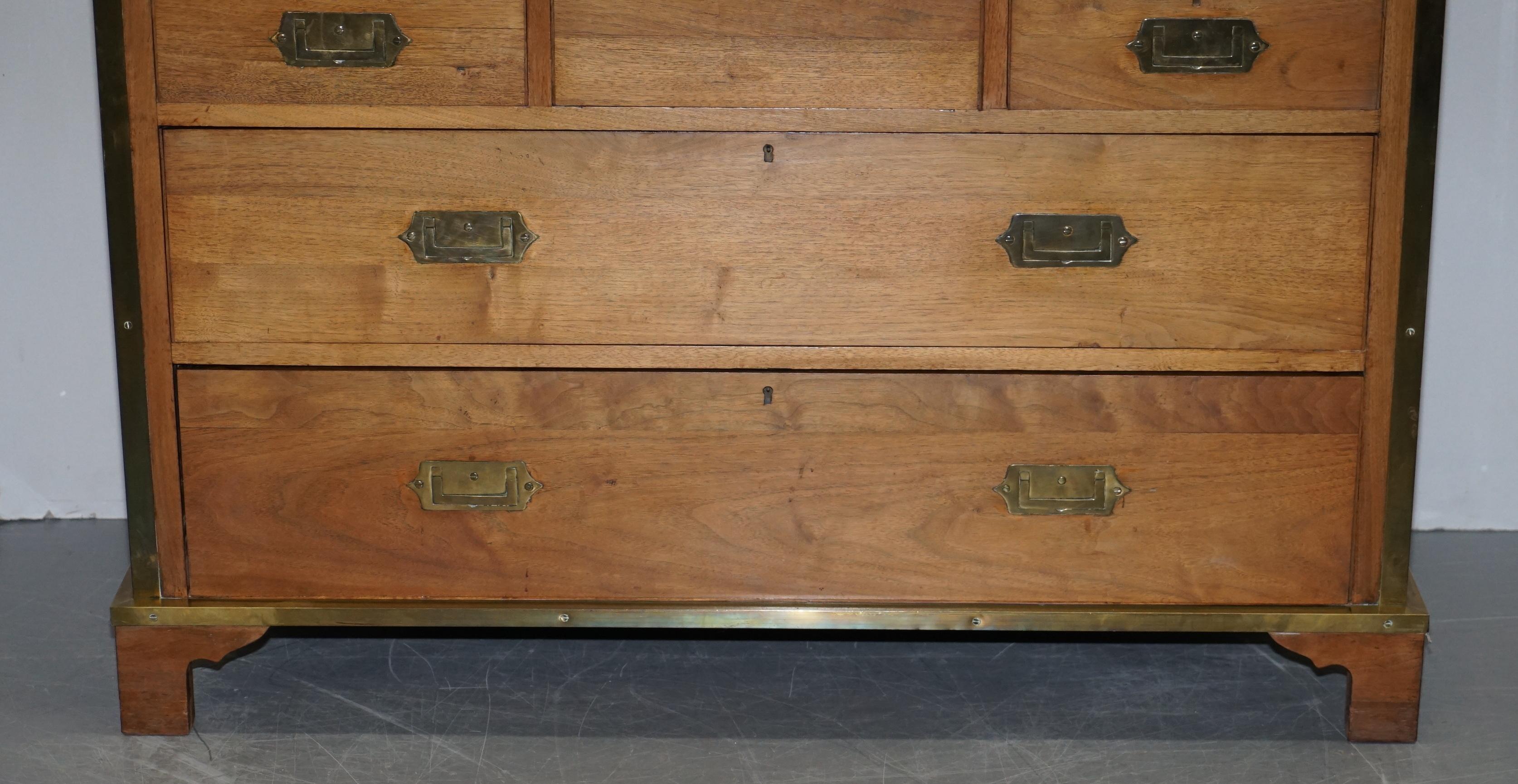 Circa 1880 Solid Oak & Brass Military Campaign Chest of Drawers Secrataire Desk For Sale 1