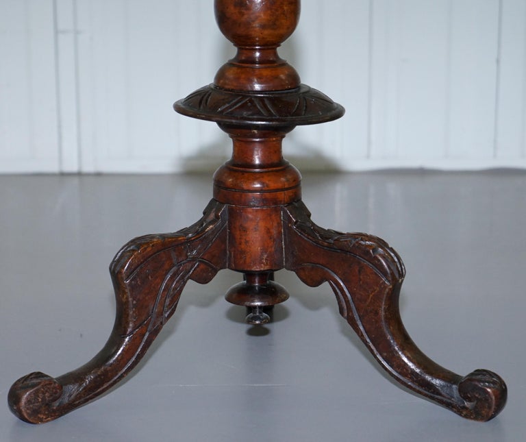 Walnut and Hardwood  Marquetry Inlaid Chess Games Table Tripod Base, circa 1880 For Sale 4