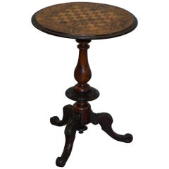 Walnut and Hardwood  Marquetry Inlaid Chess Games Table Tripod Base, circa 1880