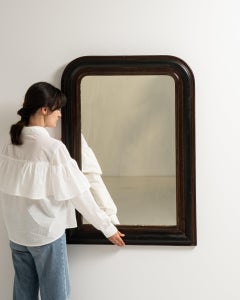 Circa 1880 Walnut Wood Louis Philippe Black-Patinated Mirror
