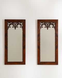 Circa 1880 Wood Pair of Mahogany Gothic Mirrors in Original Patina