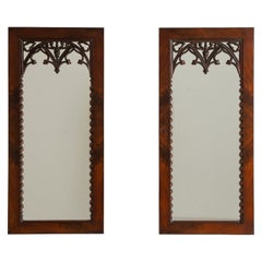 Circa 1880 Wood Pair of Mahogany Gothic Mirrors in Original Patina