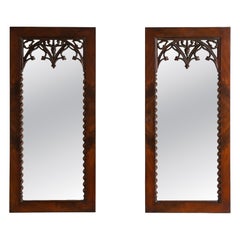Circa 1880 Wood Pair of Mahogany Gothic Mirrors in Original Patina