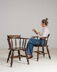 Antique French Provincial Oak Capitain's Bow Chairs, Pair, 1880s