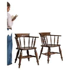 Antique French Provincial Oak Capitain's Bow Chairs, Pair, 1880s