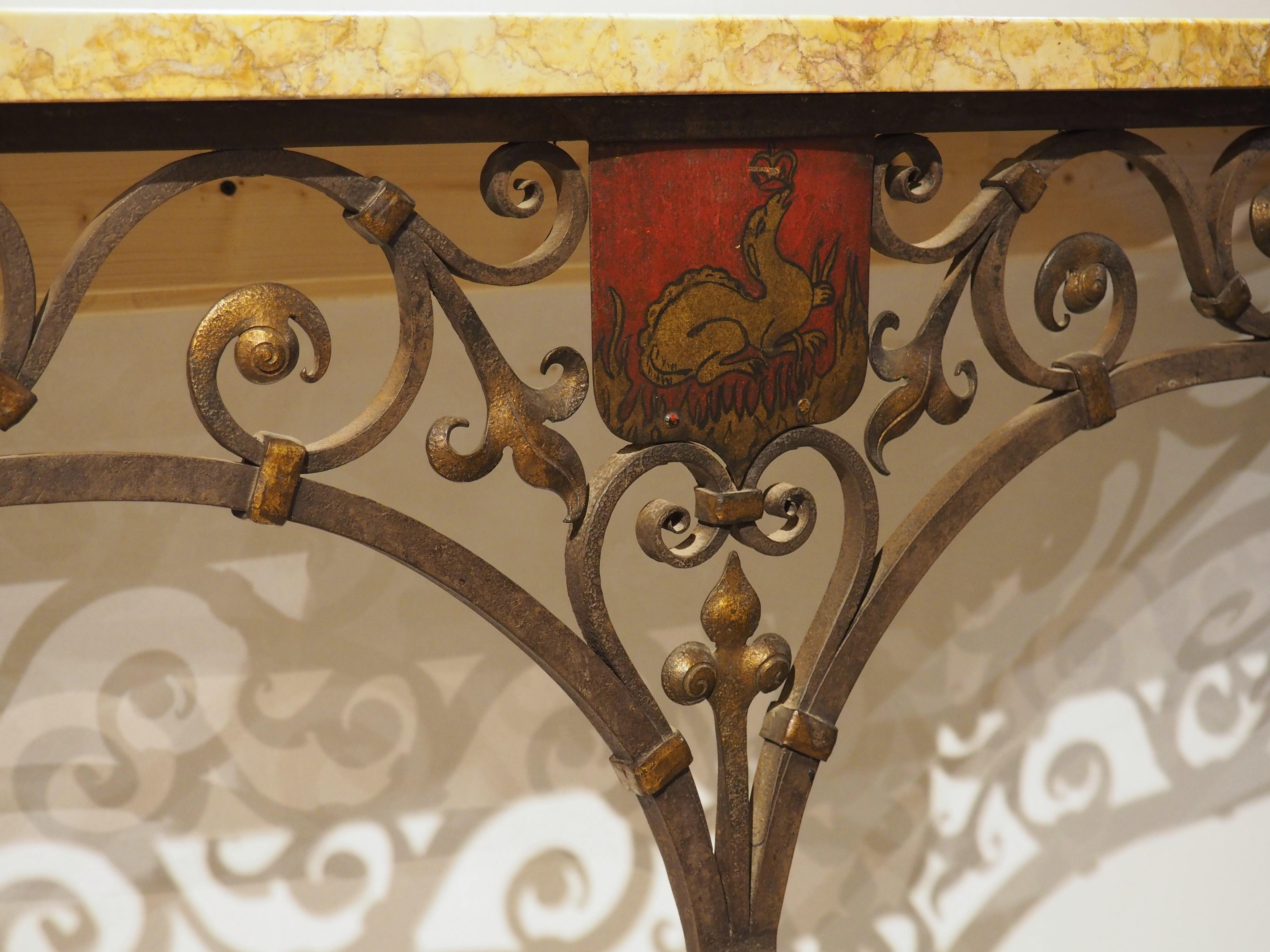 Circa 1880 Wrought Iron Single Leg Console with Marble Top from Aisne, France 3