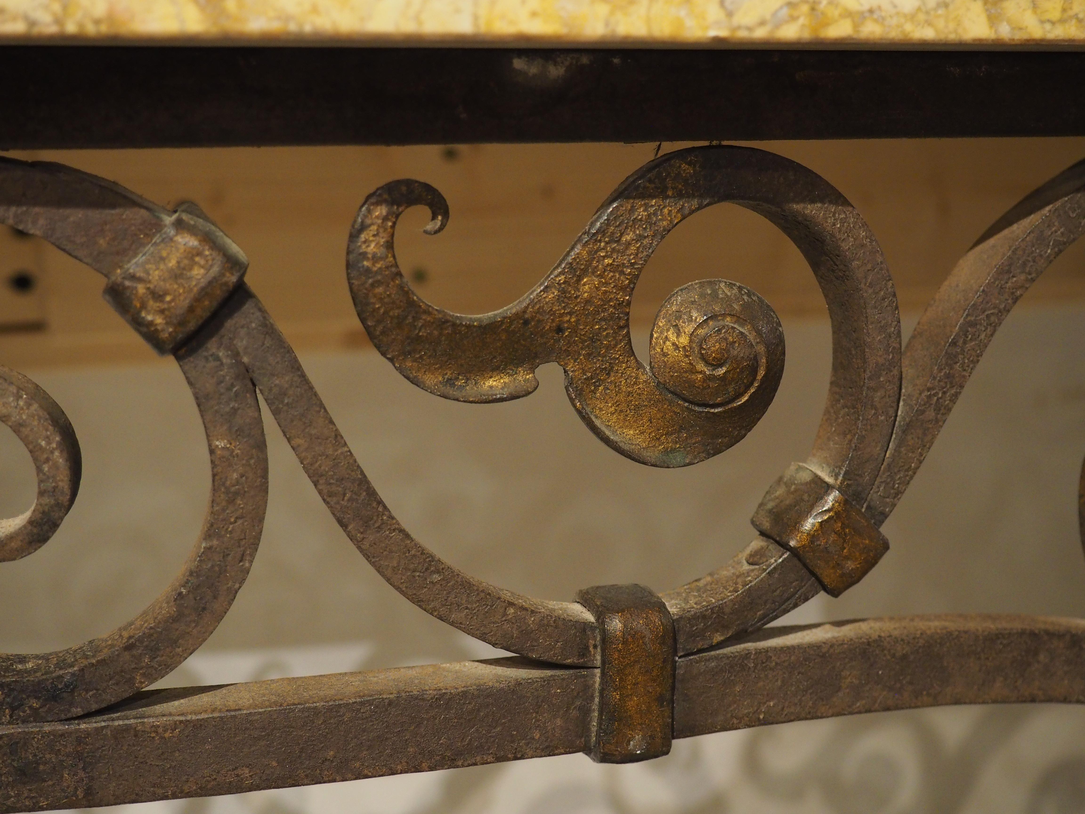 Circa 1880 Wrought Iron Single Leg Console with Marble Top from Aisne, France 5