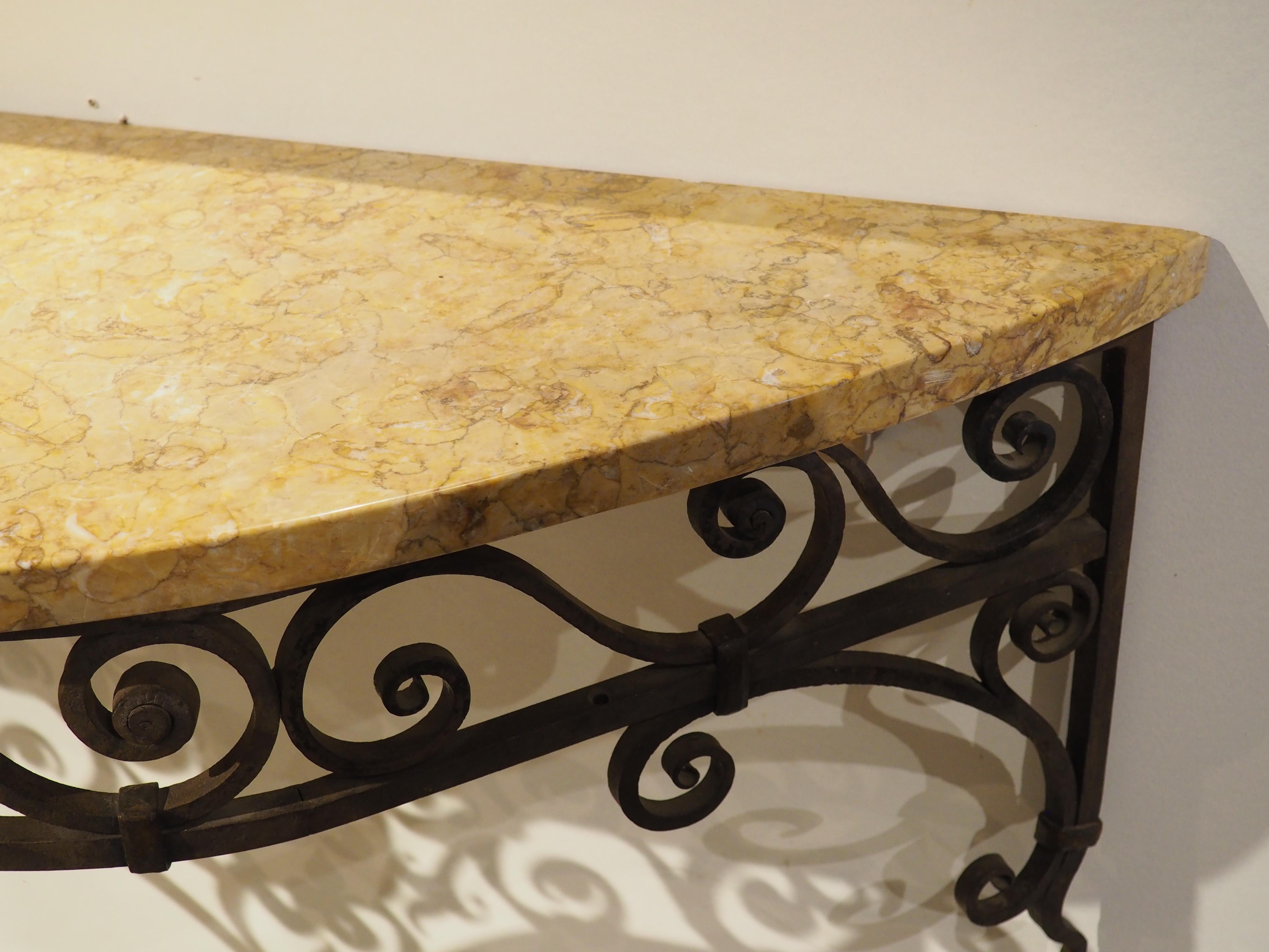 Circa 1880 Wrought Iron Single Leg Console with Marble Top from Aisne, France 6