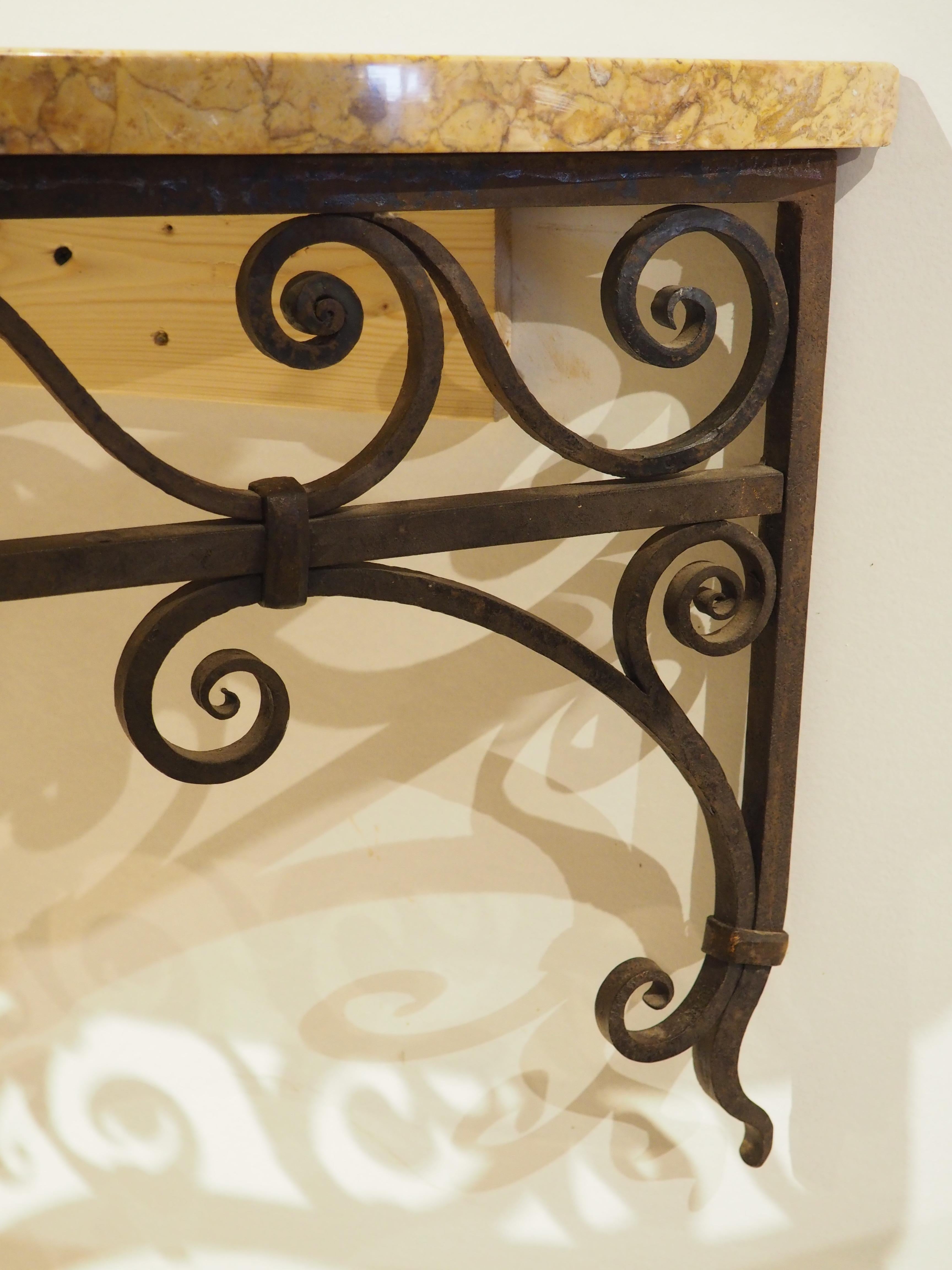 Circa 1880 Wrought Iron Single Leg Console with Marble Top from Aisne, France 7