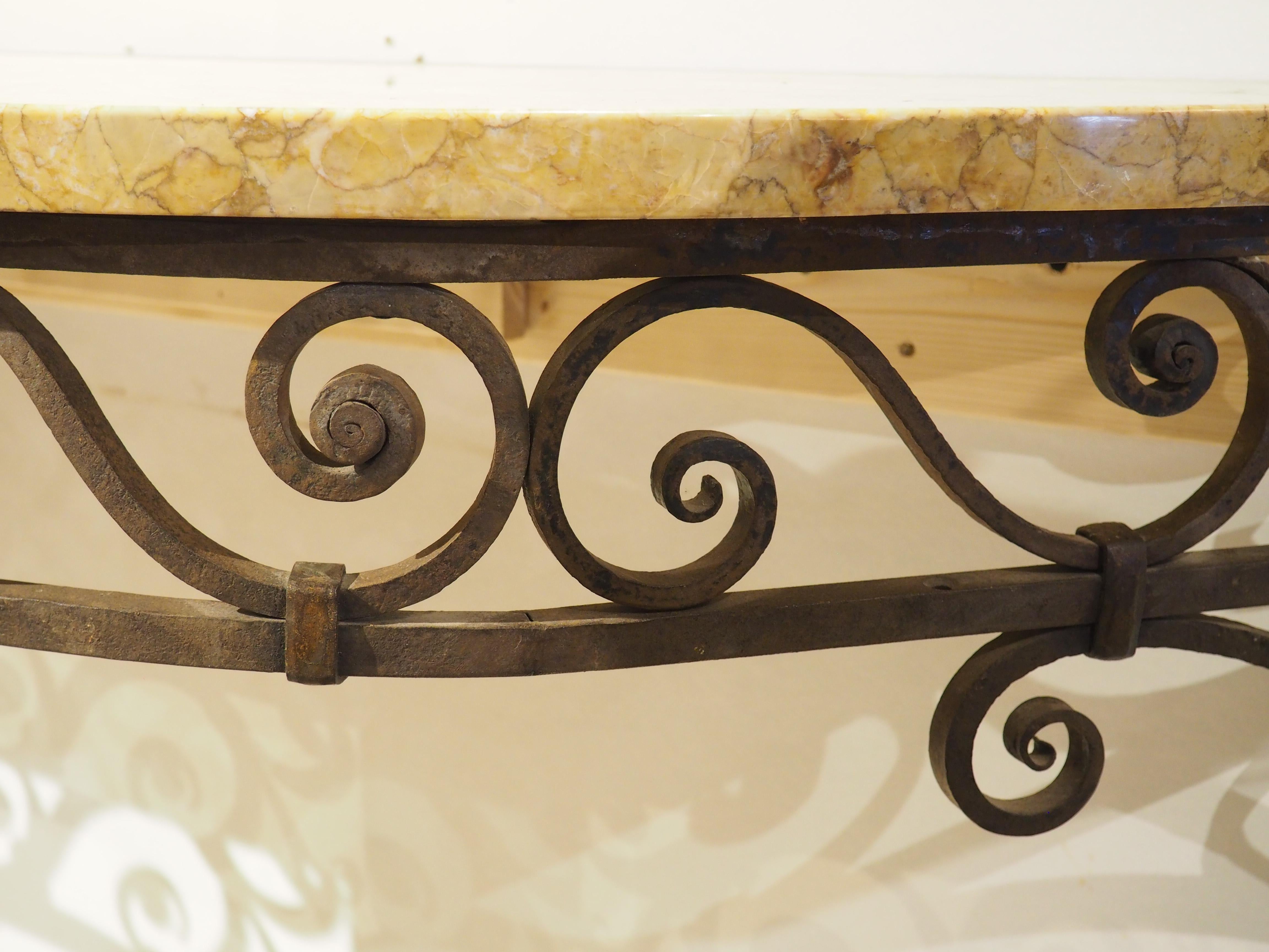 Circa 1880 Wrought Iron Single Leg Console with Marble Top from Aisne, France 8