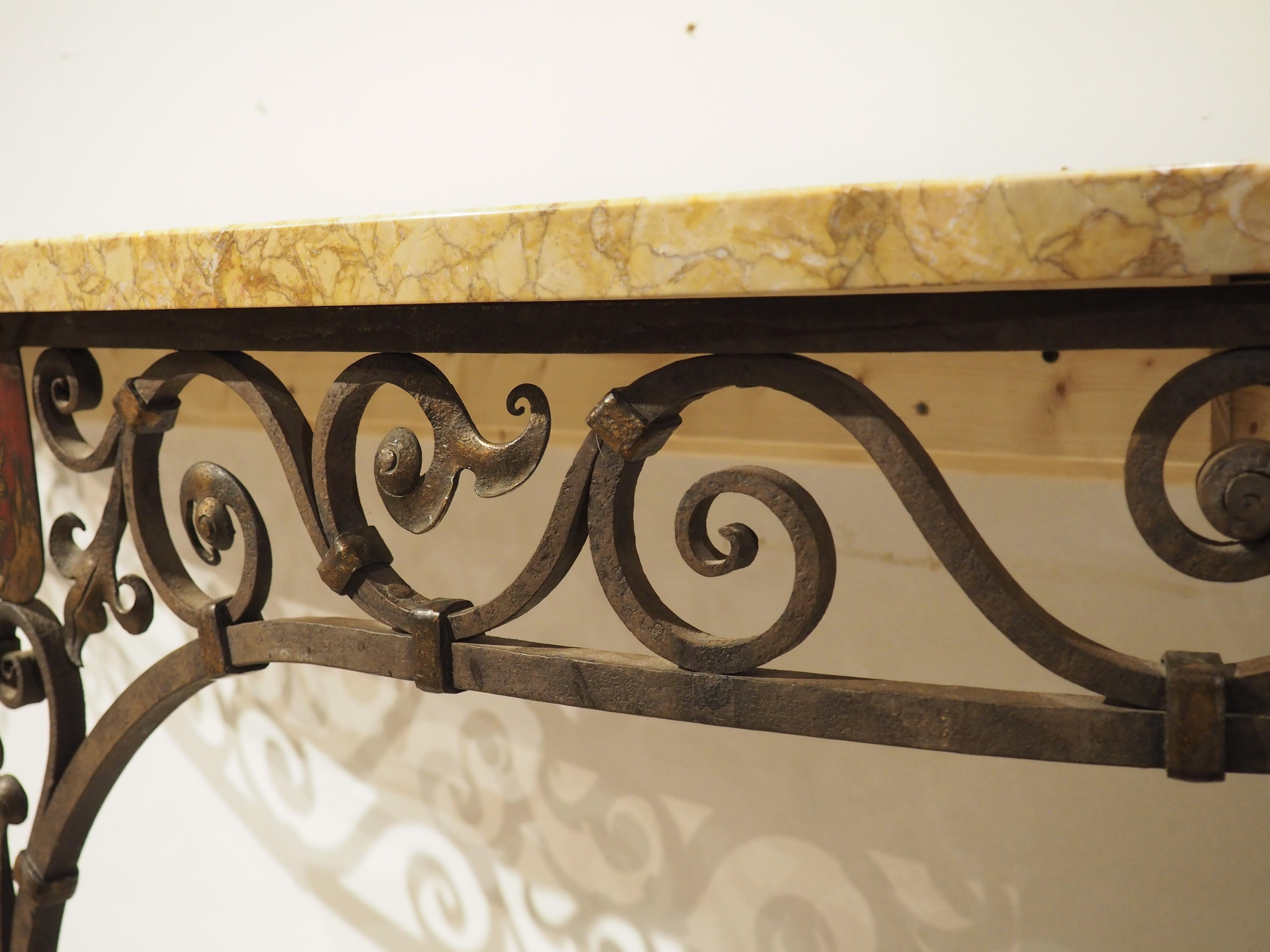 Circa 1880 Wrought Iron Single Leg Console with Marble Top from Aisne, France 9
