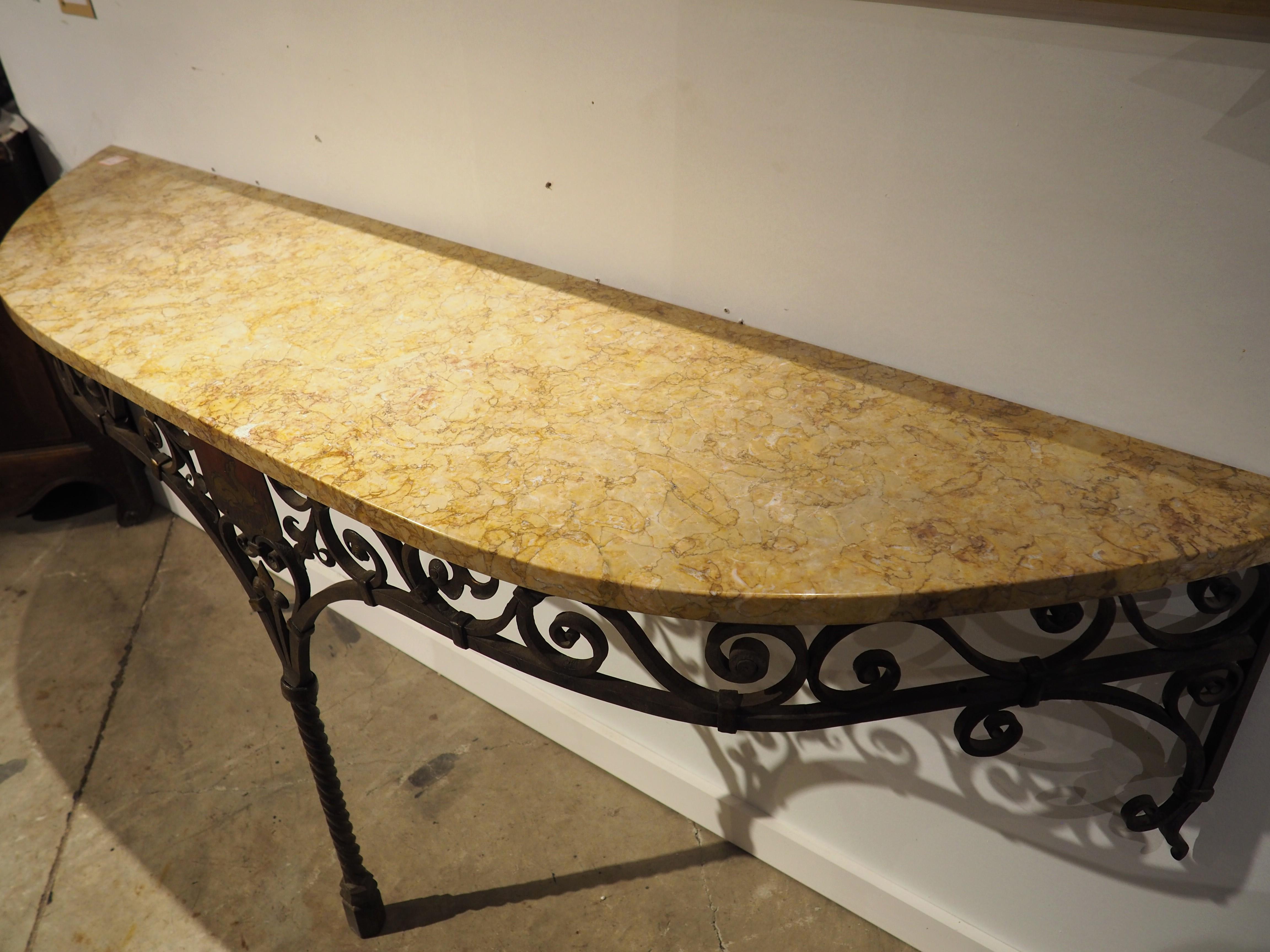 Circa 1880 Wrought Iron Single Leg Console with Marble Top from Aisne, France 10