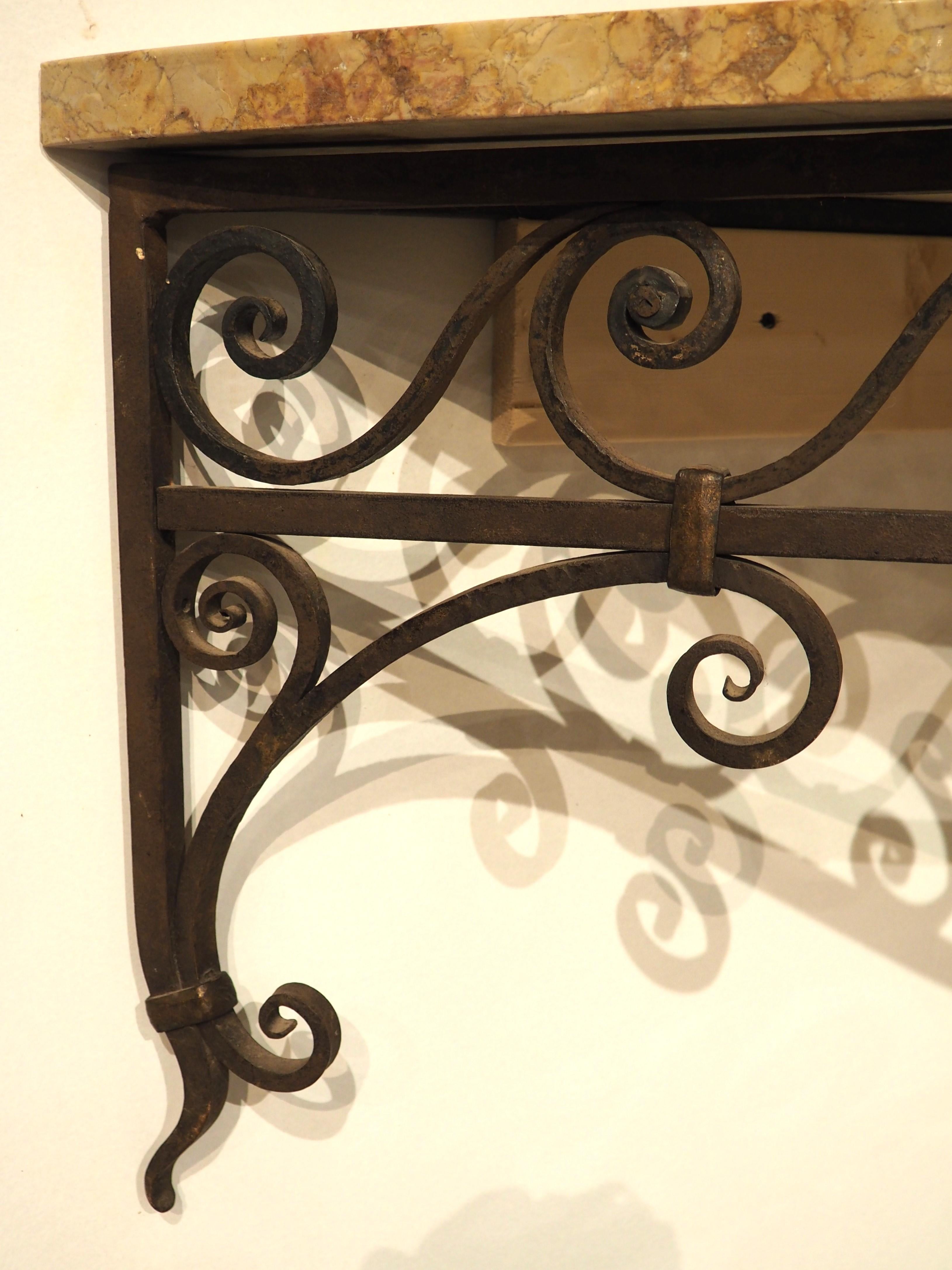 19th Century Circa 1880 Wrought Iron Single Leg Console with Marble Top from Aisne, France