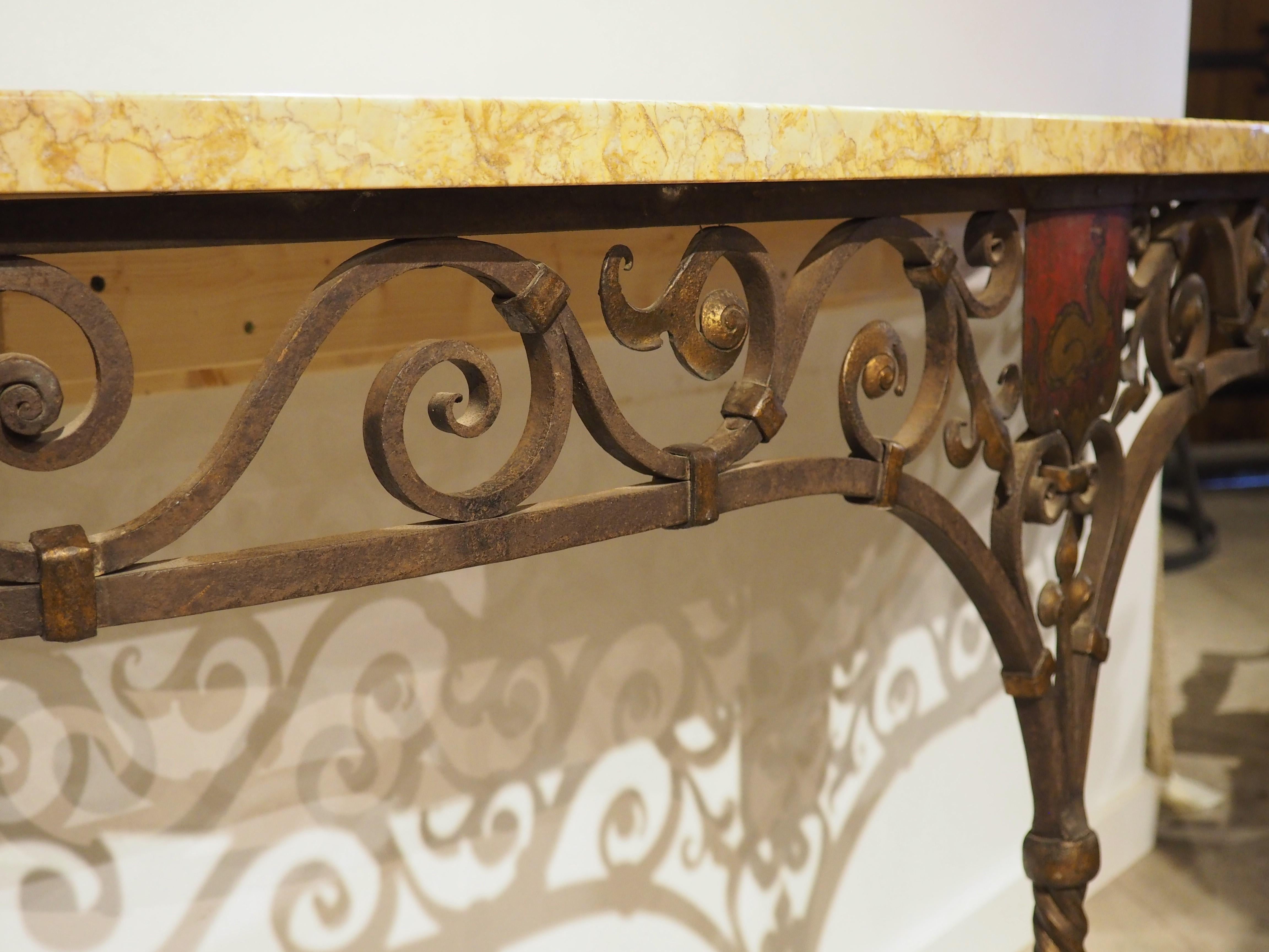 Metal Circa 1880 Wrought Iron Single Leg Console with Marble Top from Aisne, France