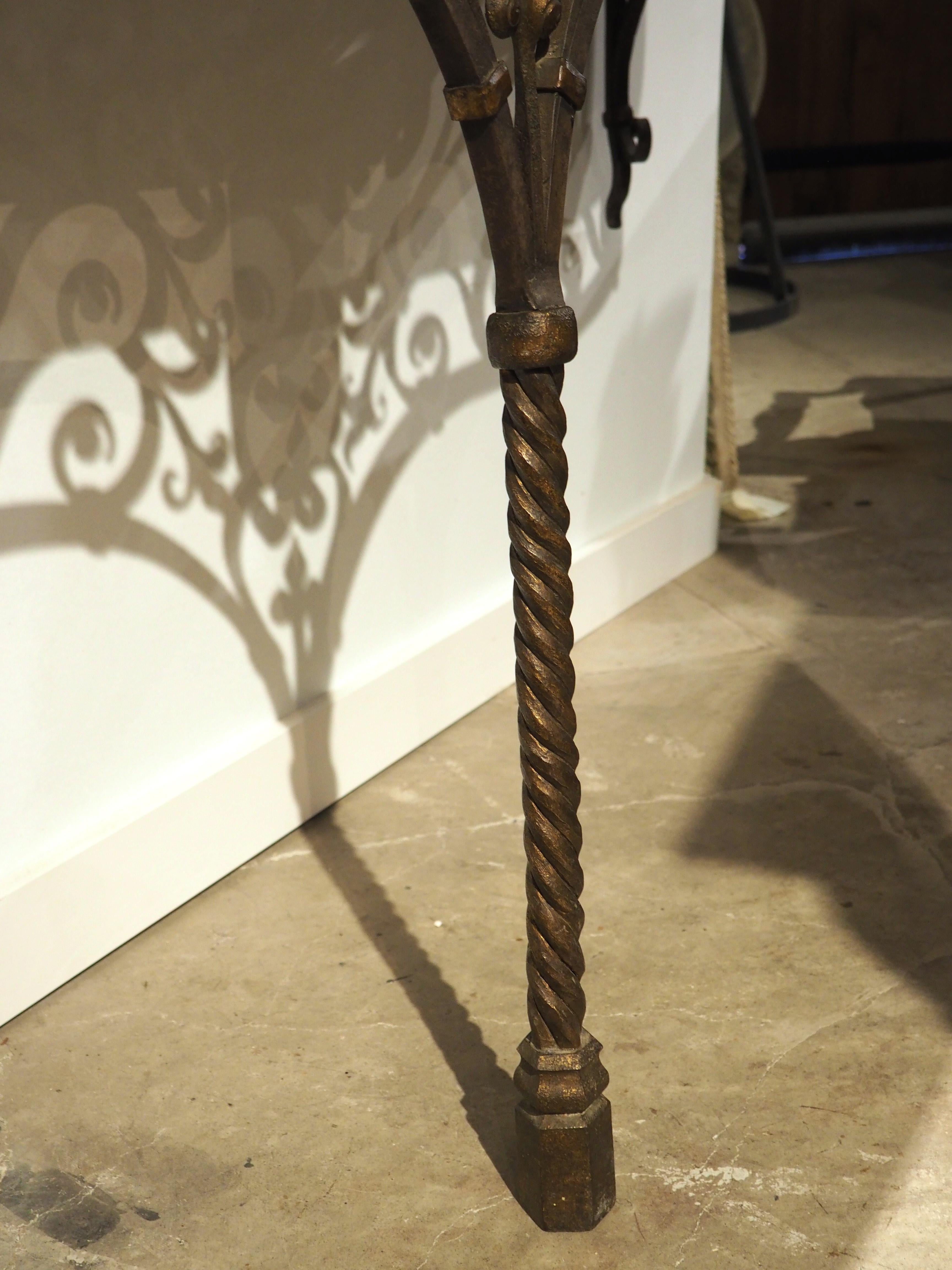 Circa 1880 Wrought Iron Single Leg Console with Marble Top from Aisne, France 1