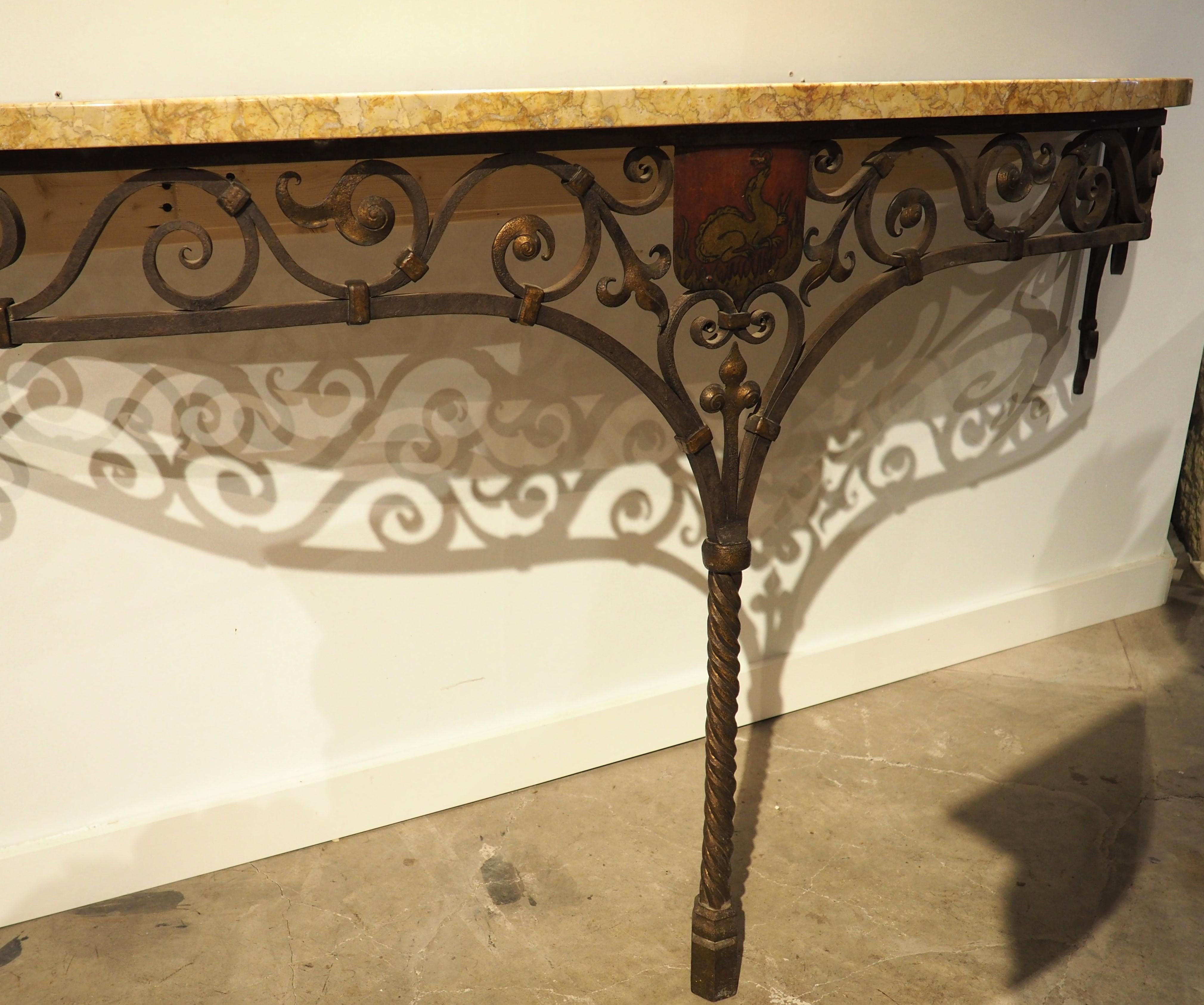 Circa 1880 Wrought Iron Single Leg Console with Marble Top from Aisne, France 2