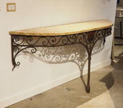 Circa 1880 Wrought Iron Single Leg Console with Marble Top from Aisne, France