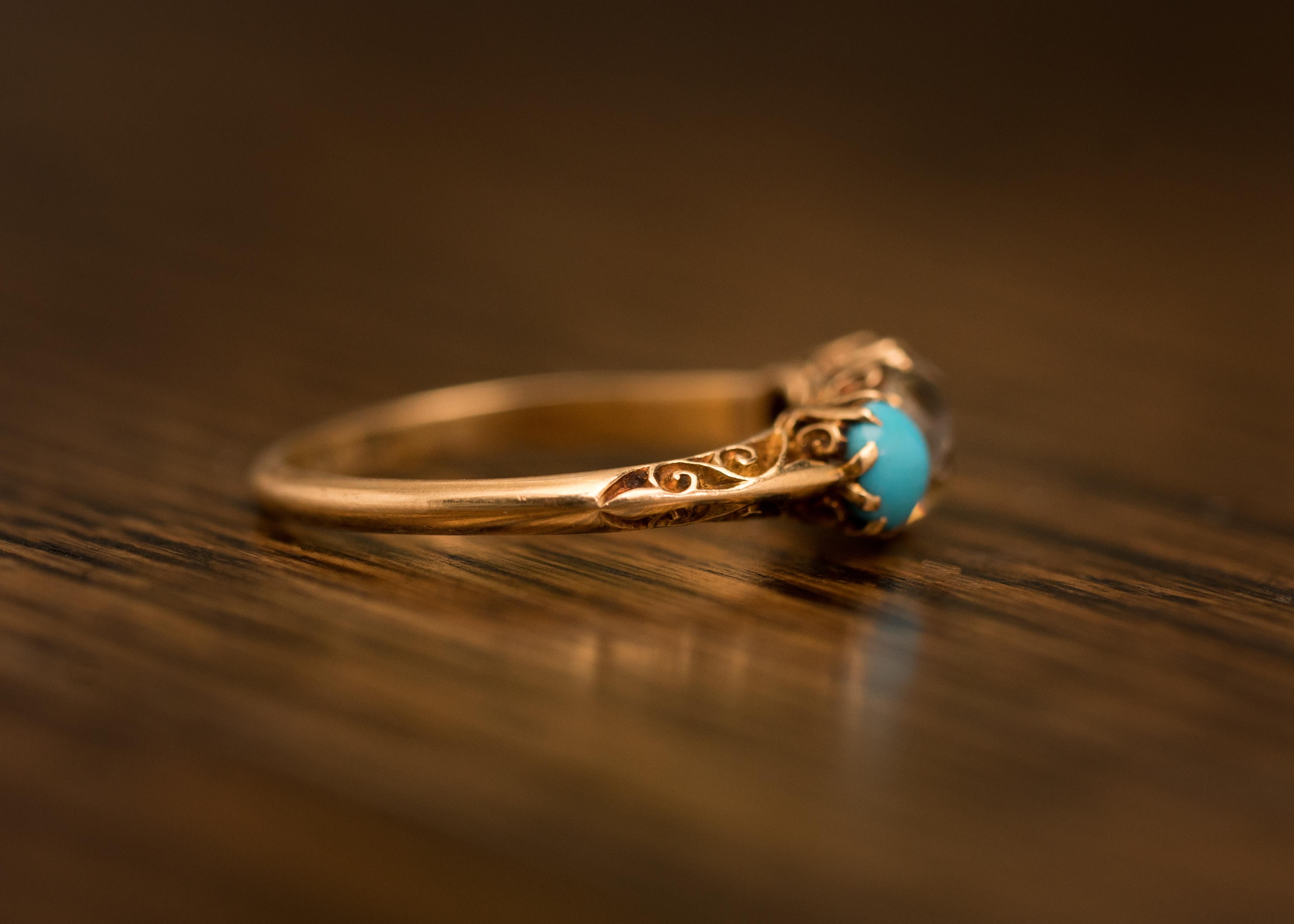 1.2 Carat Victorian Old Mine Cushion Cut and Turquoise Ring, circa 1880s 8