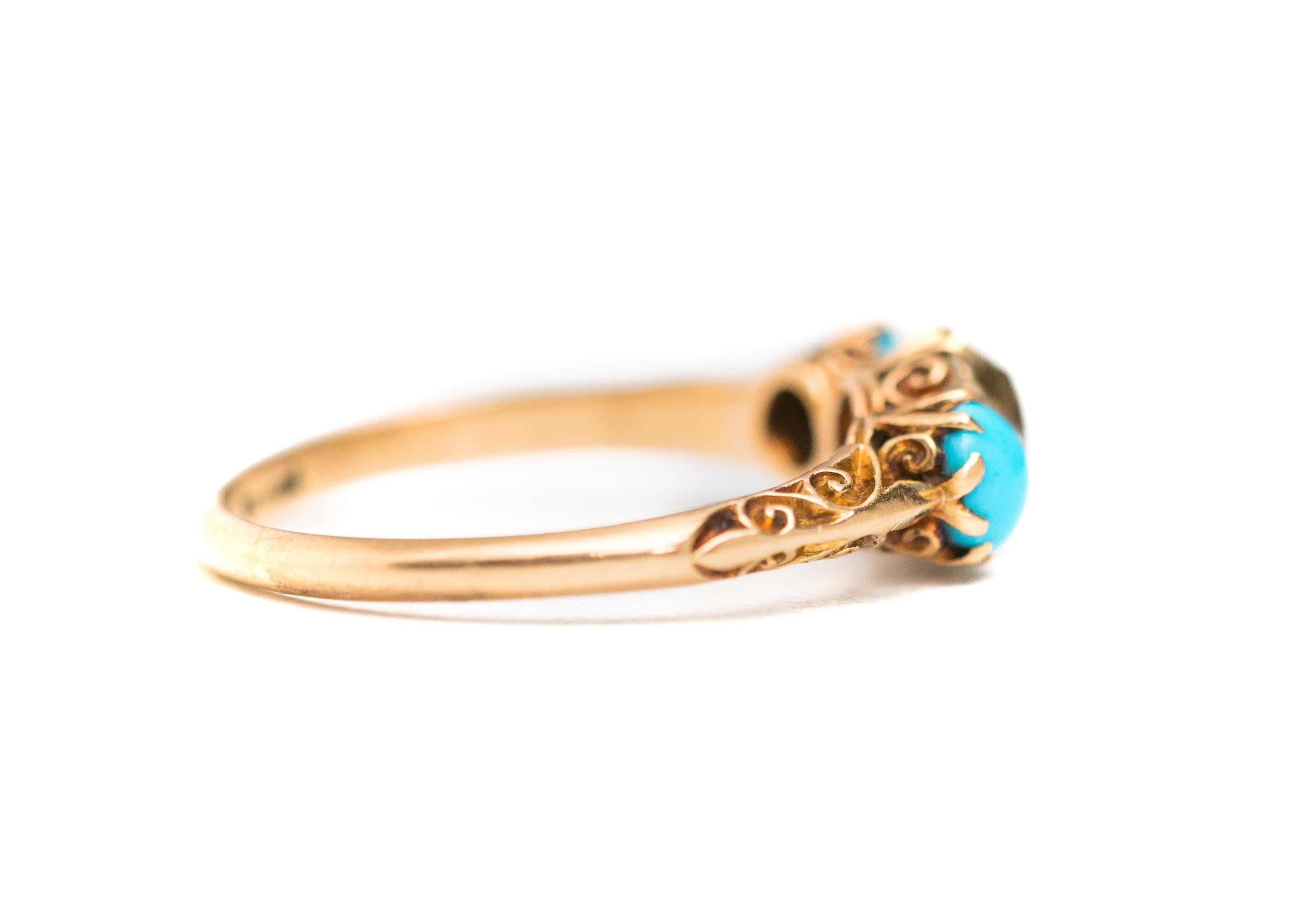 Women's 1.2 Carat Victorian Old Mine Cushion Cut and Turquoise Ring, circa 1880s
