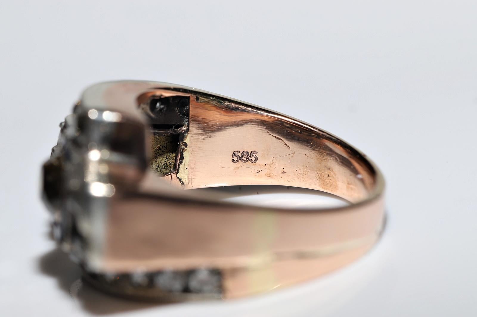 Circa 1880er Jahre 14k Gold Top Silber Natürlicher Altschliff Diamant und Saphir Rubin Ring im Angebot 4