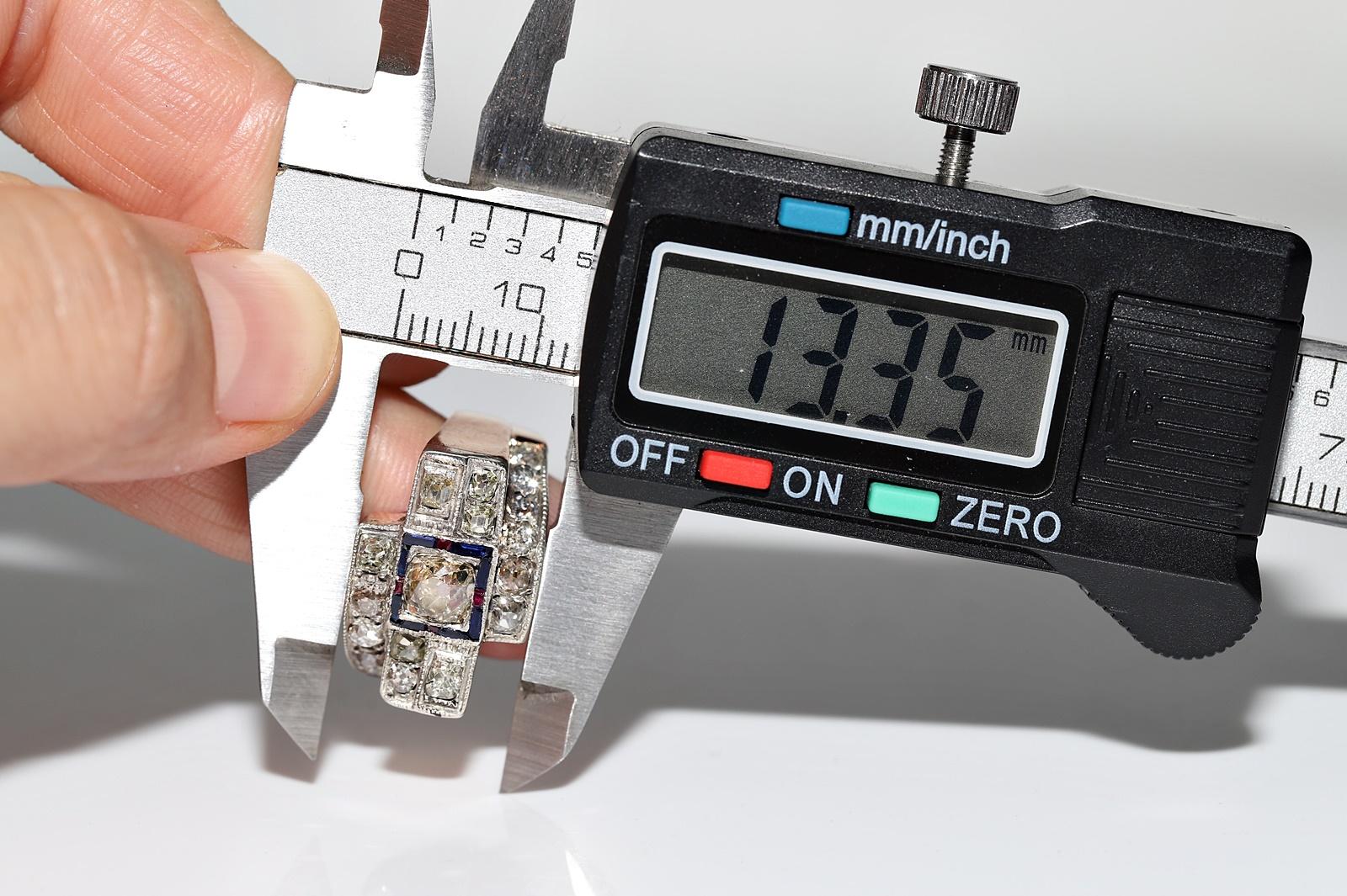 Bague en or 14 carats avec diamants naturels taille ancienne et saphirs et rubis, datant des années 1880 en vente 6