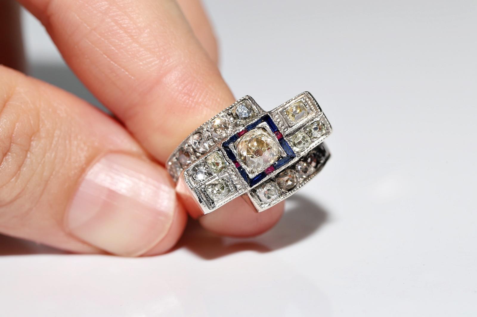 Circa 1880s 14k Gold Top Silver Natural Old Cut Diamond And Sapphire Ruby Ring For Sale 7