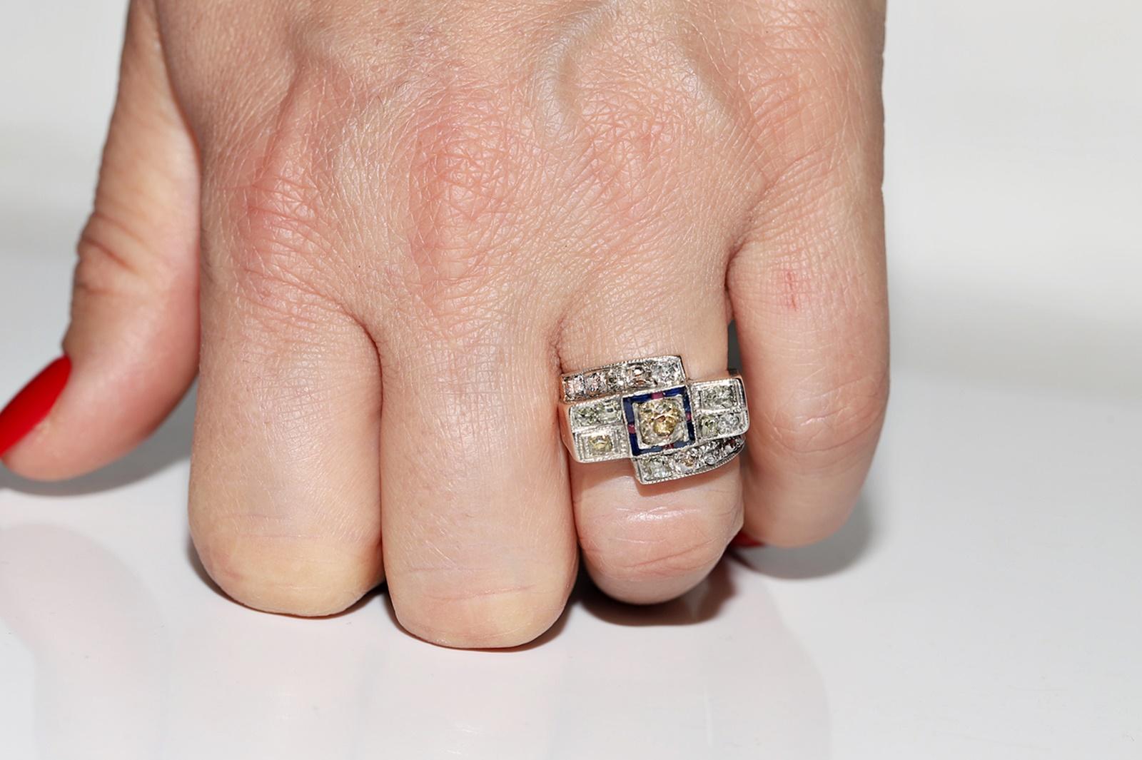 Victorien Bague en or 14 carats avec diamants naturels taille ancienne et saphirs et rubis, datant des années 1880 en vente