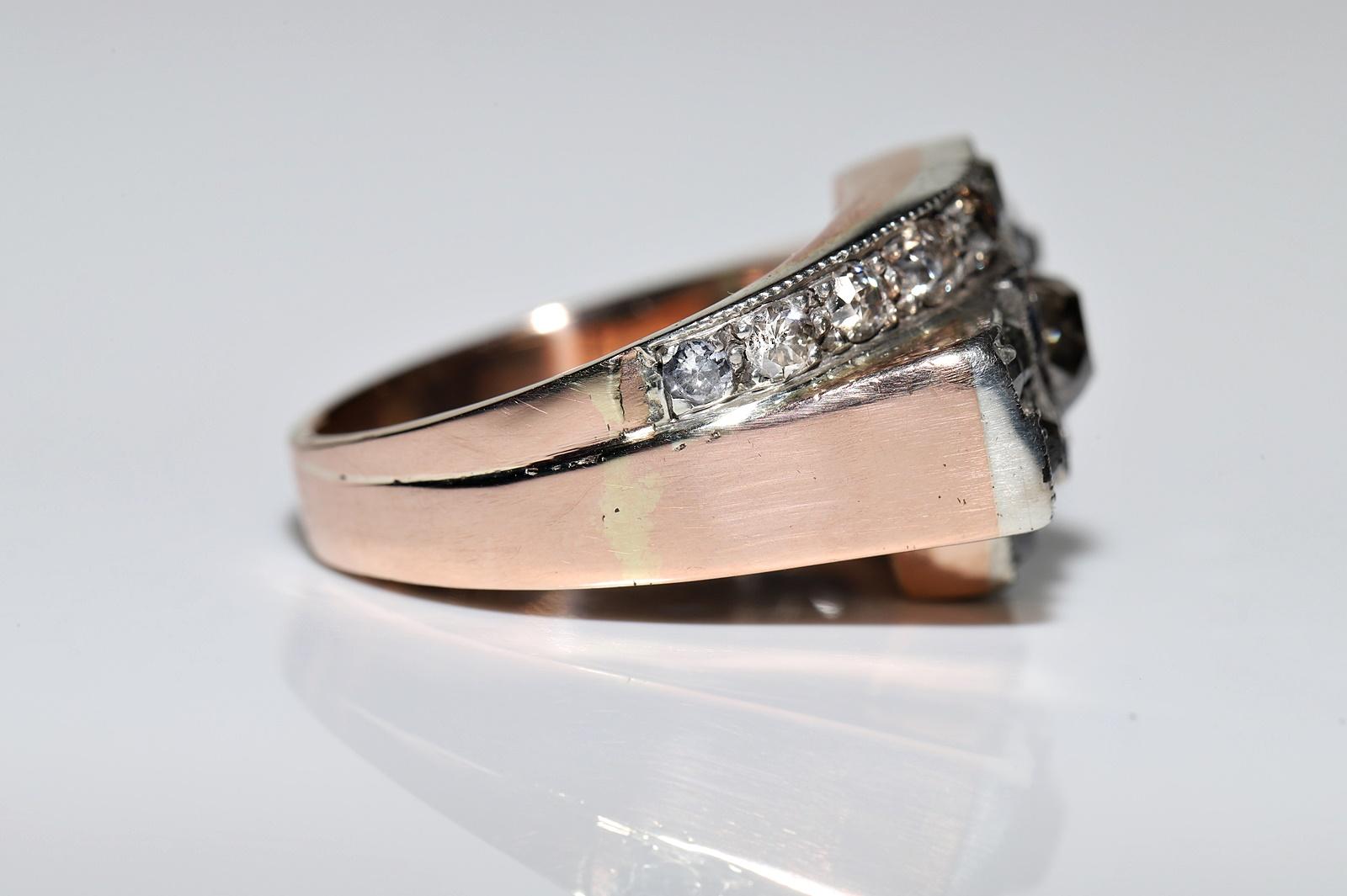 Circa 1880er Jahre 14k Gold Top Silber Natürlicher Altschliff Diamant und Saphir Rubin Ring im Angebot 2