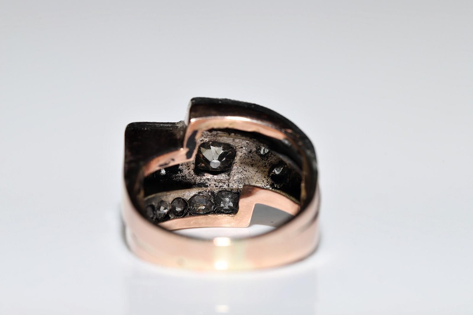 Circa 1880er Jahre 14k Gold Top Silber Natürlicher Altschliff Diamant und Saphir Rubin Ring im Angebot 3