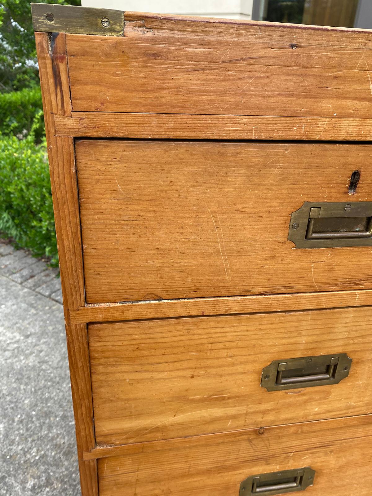Circa 1880s-1890s English Pine Campaign Chest of Drawers For Sale 8