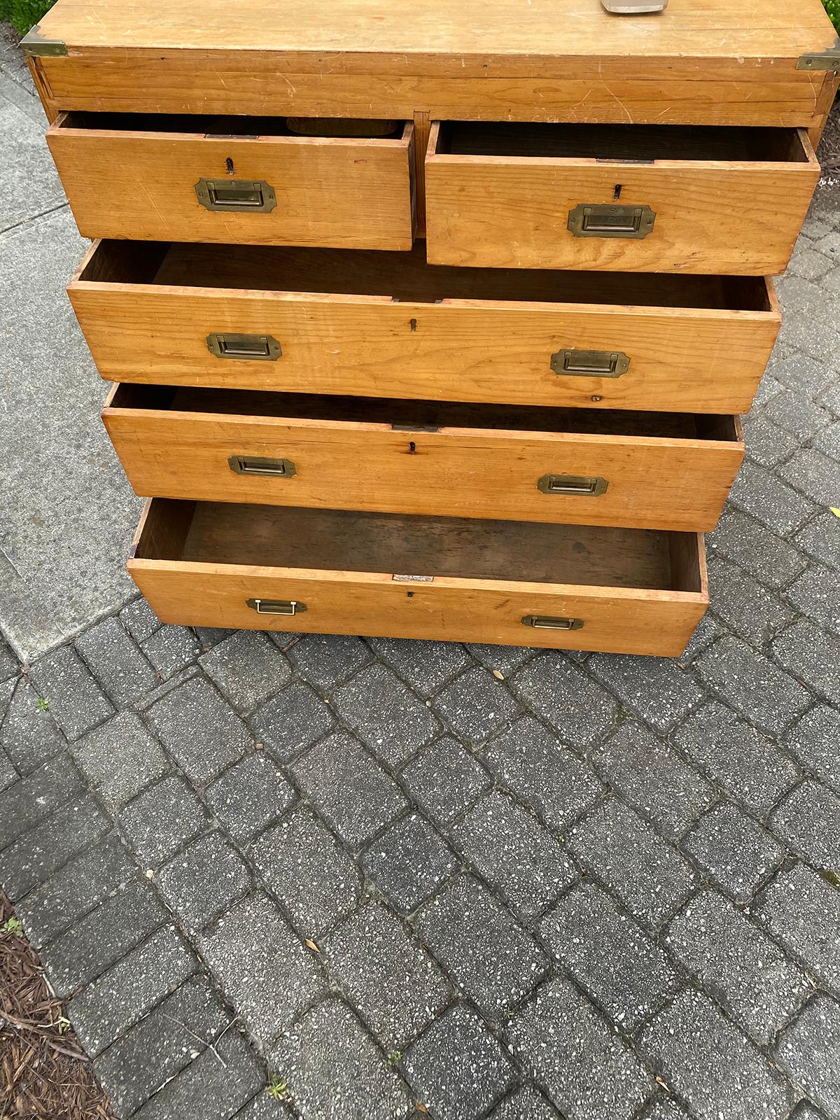 Circa 1880s-1890s English Pine Campaign Chest of Drawers For Sale 9