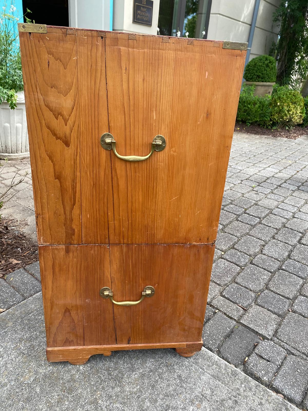Circa 1880s-1890s English Pine Campaign Chest of Drawers For Sale 1