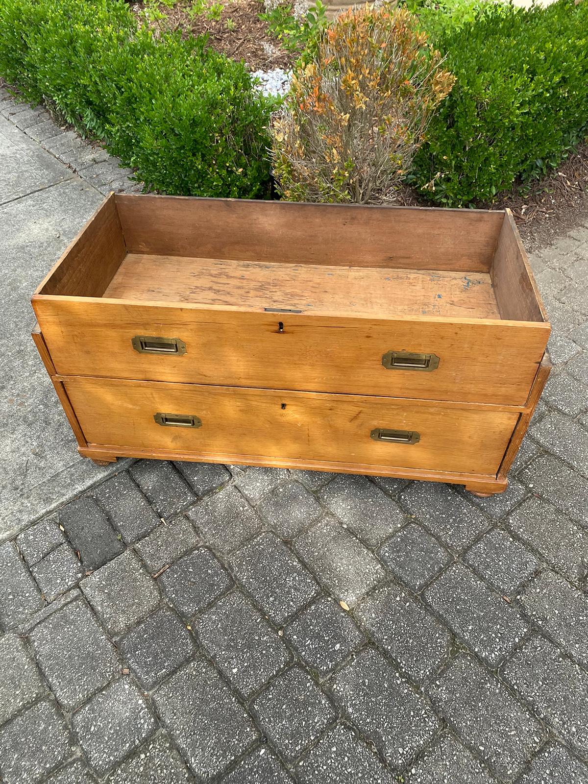 Circa 1880s-1890s English Pine Campaign Chest of Drawers For Sale 3