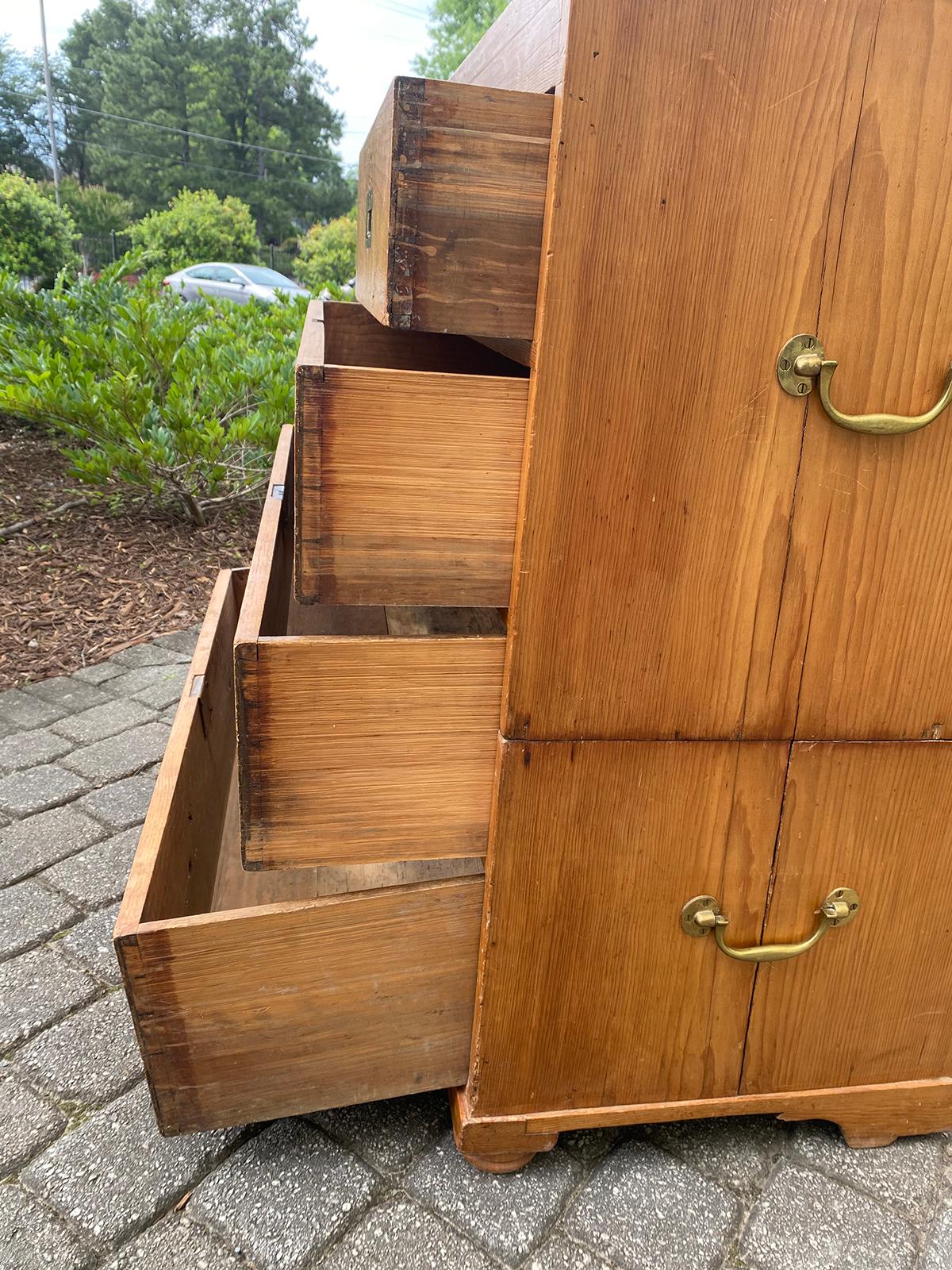 Circa 1880s-1890s English Pine Campaign Chest of Drawers For Sale 4