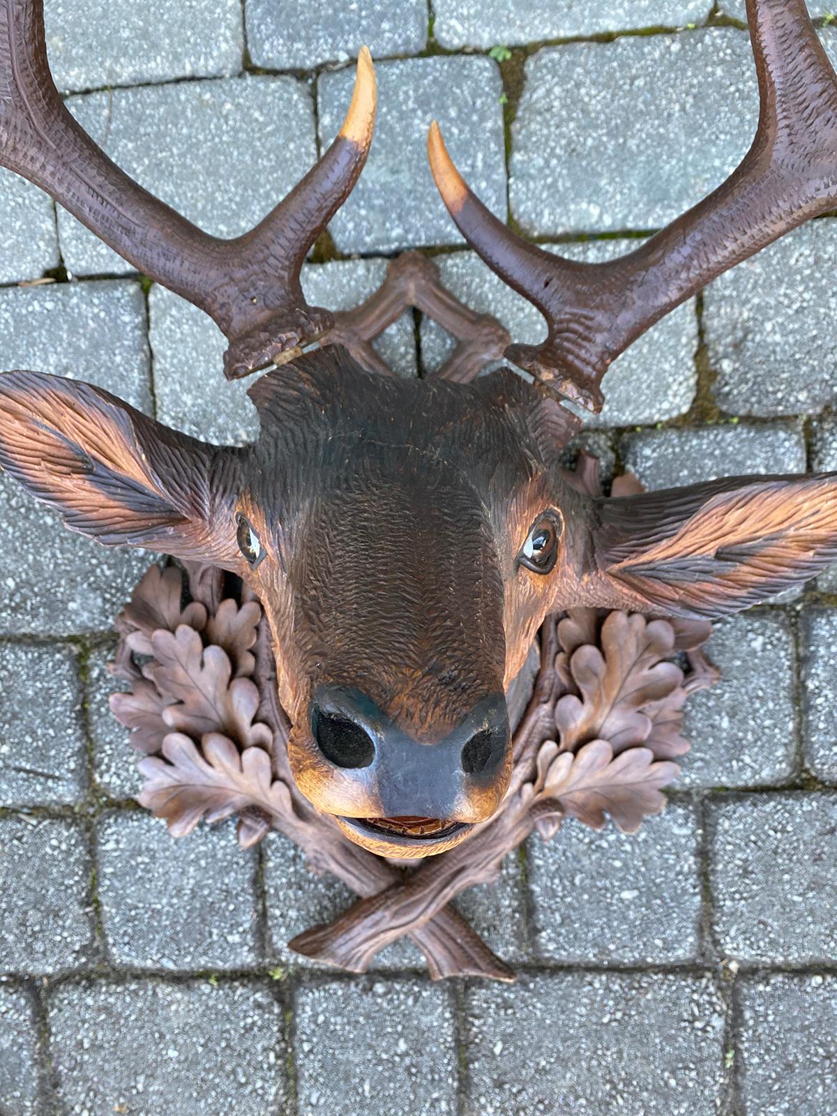 Carved Black Forest Stag Head, circa 1880s 10