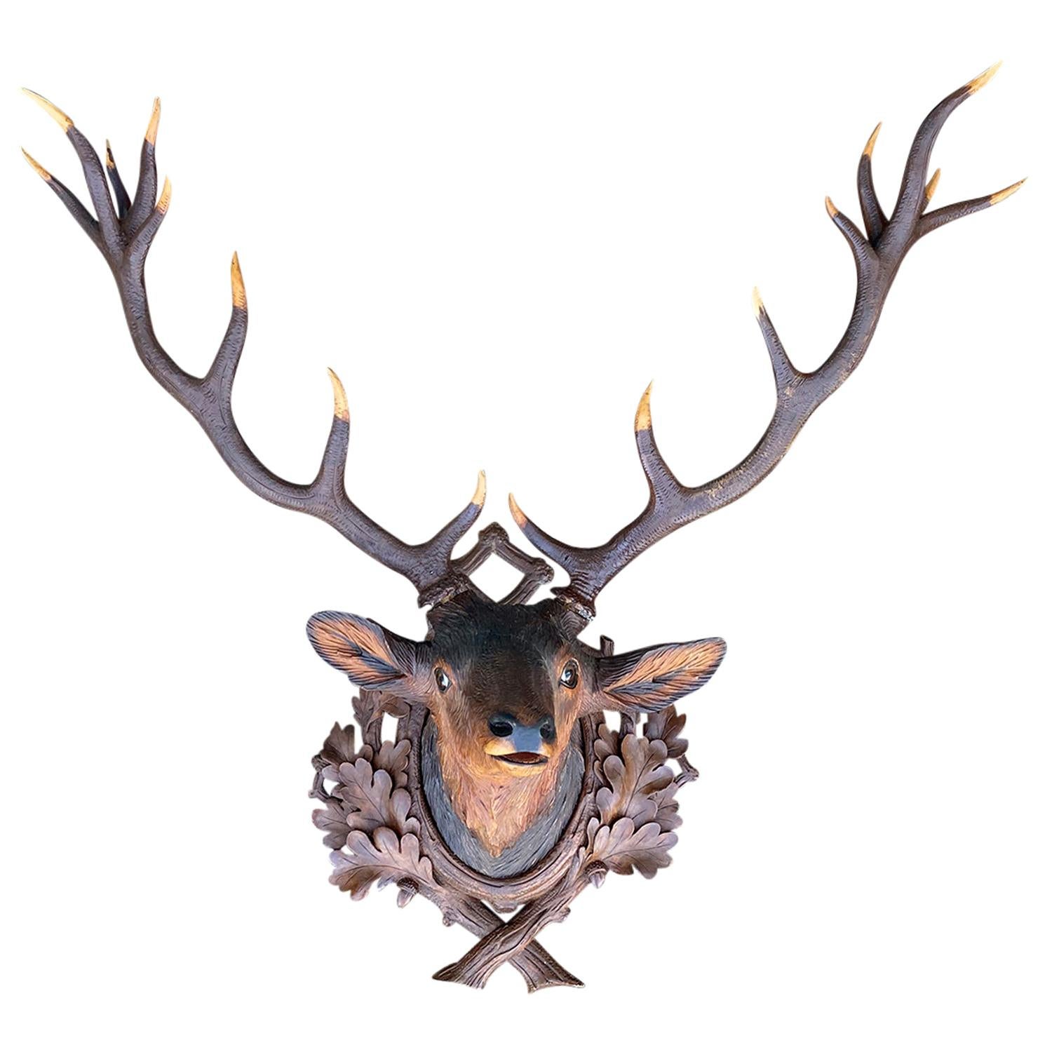 Carved Black Forest Stag Head, circa 1880s